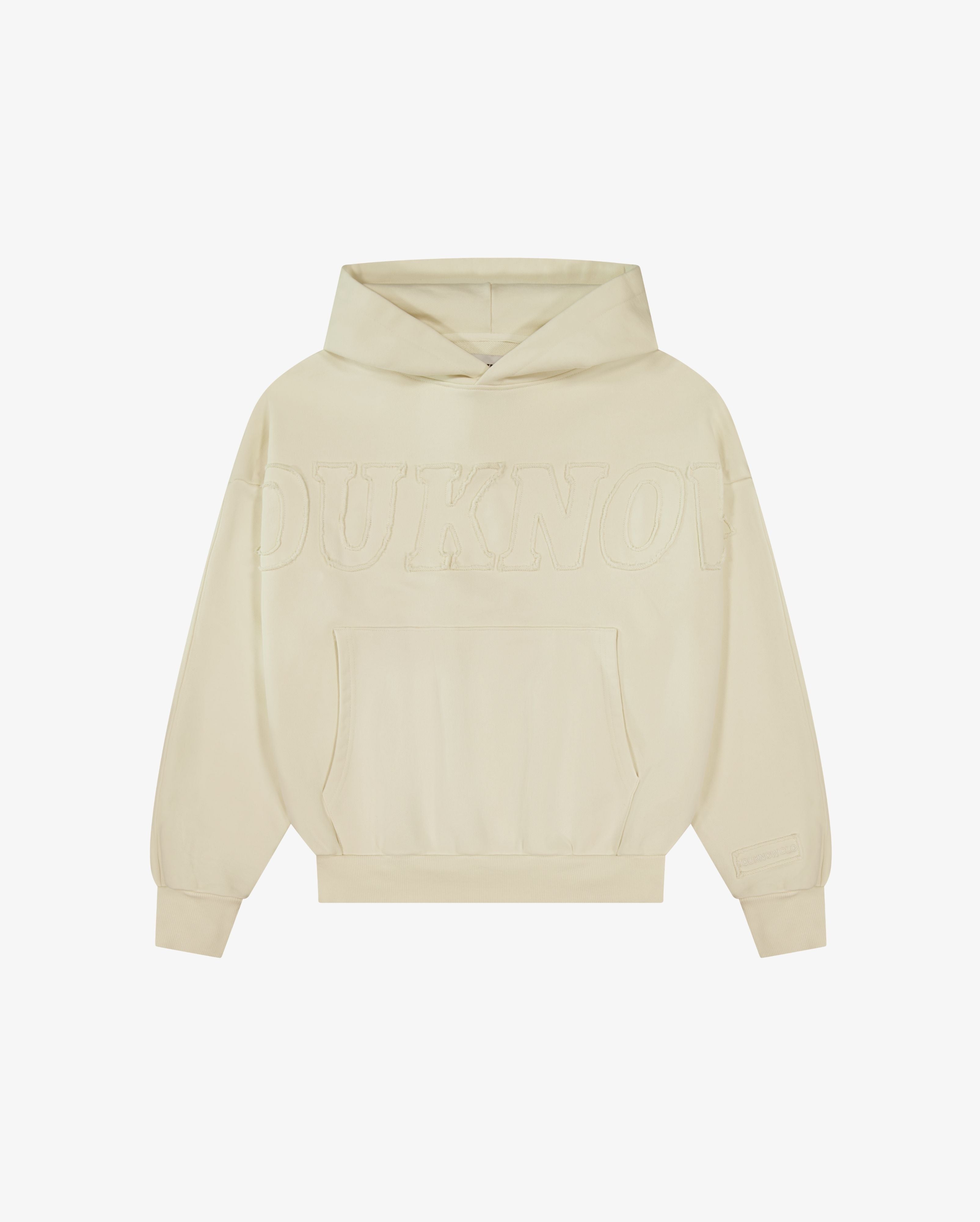 Distressed Applique Hoodie | Washed Cream