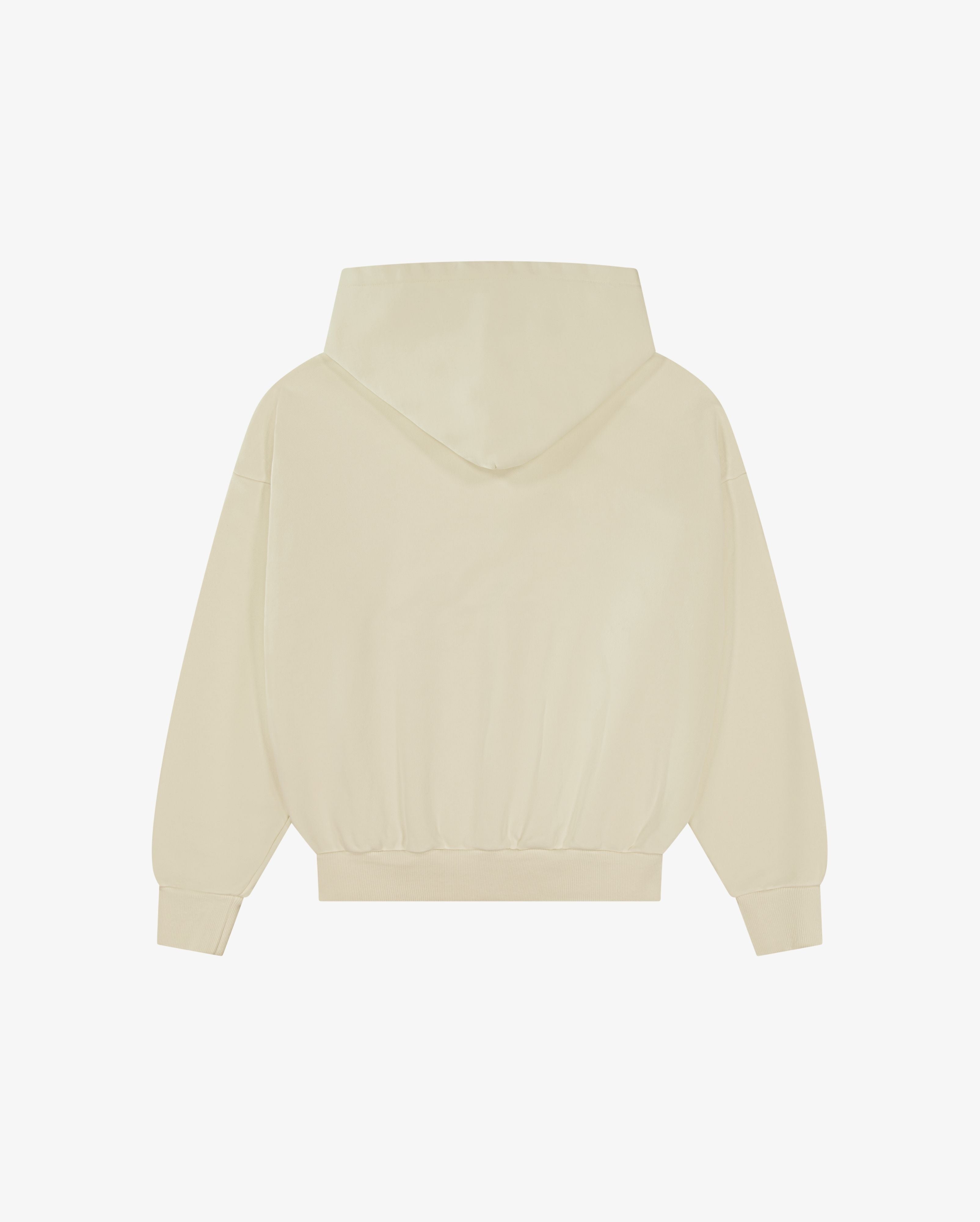 Distressed Applique Hoodie | Washed Cream