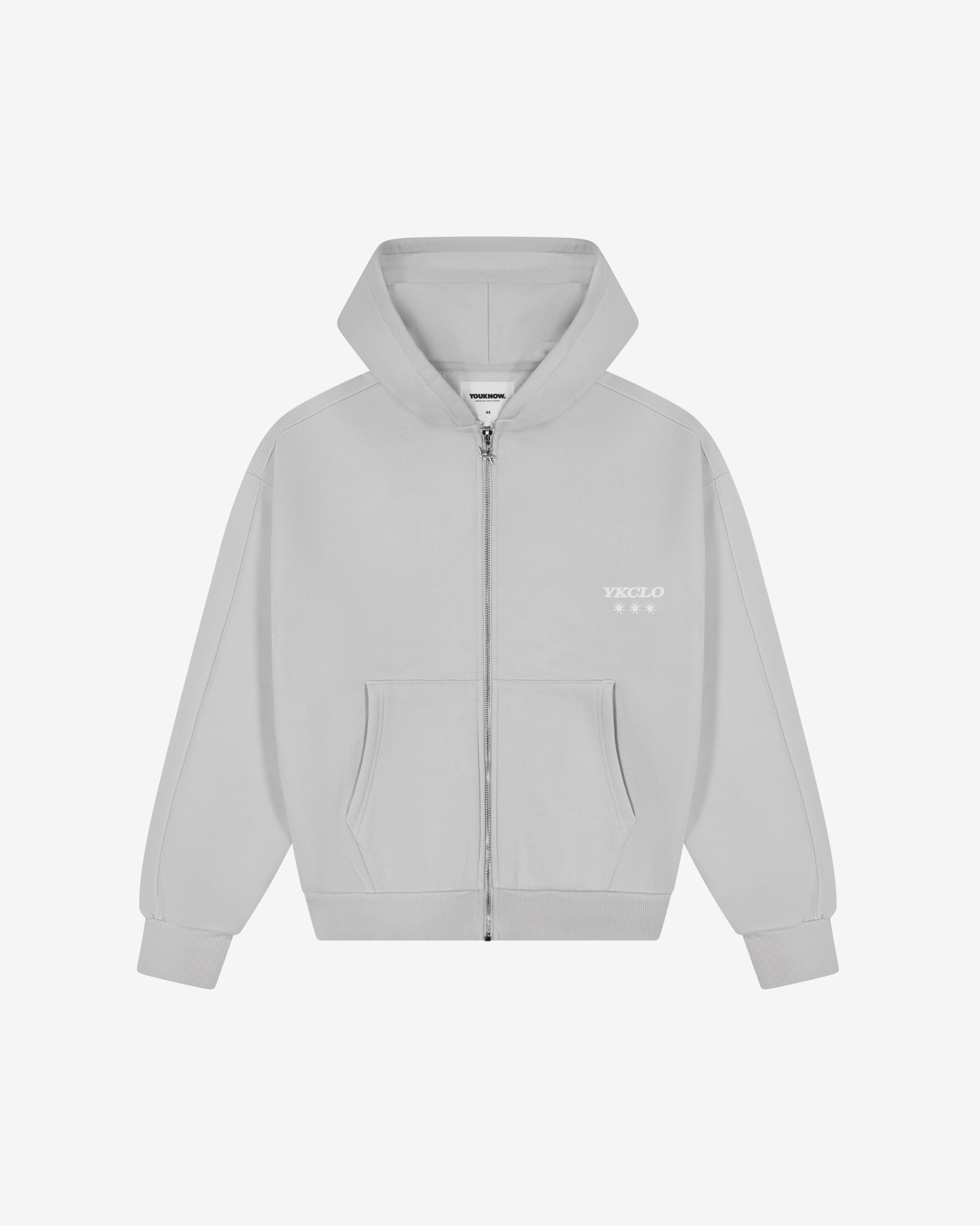 Panelled Zip Up Hoodie | Light Grey