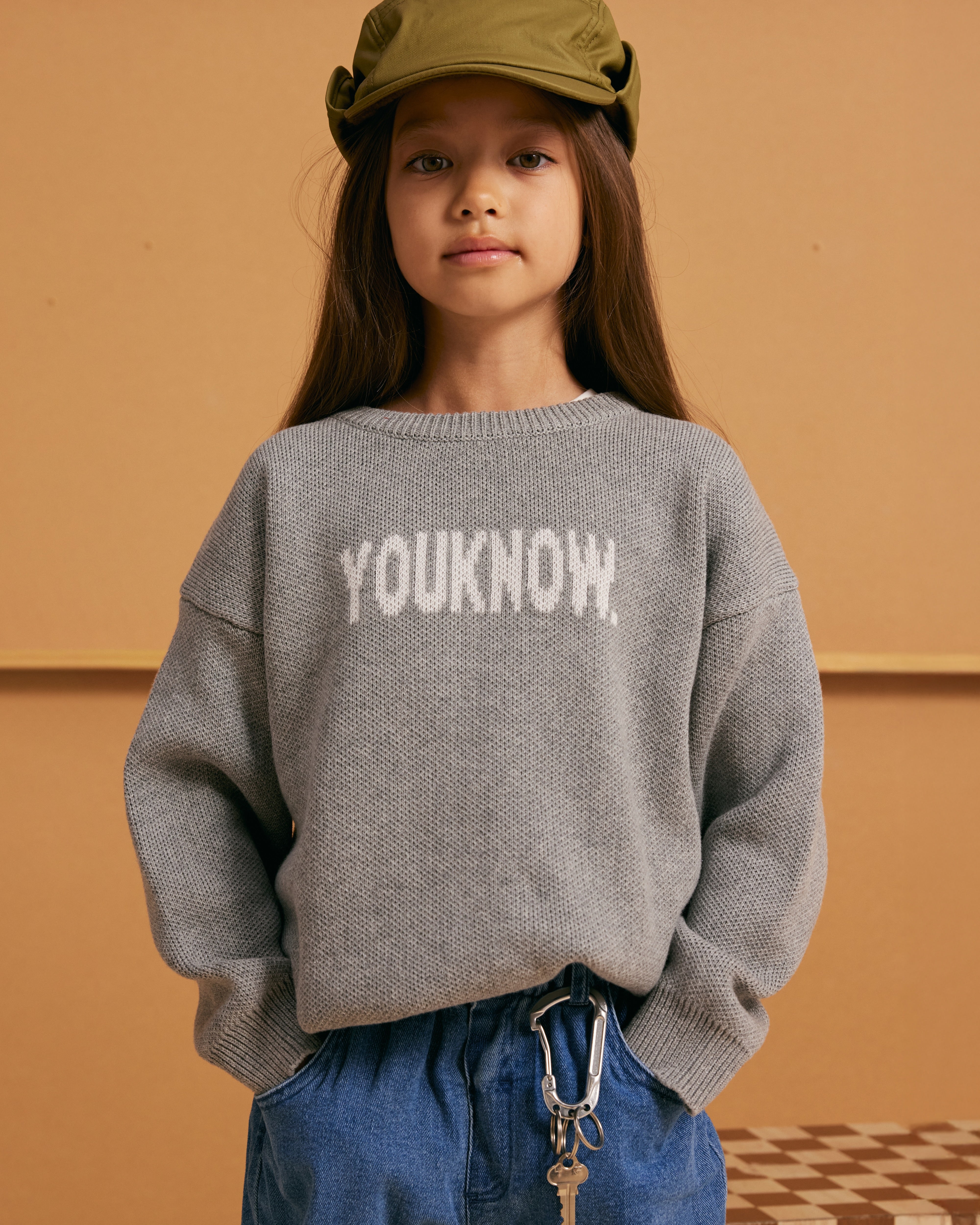KIDS COTTON KNIT CREWNECK | Grey