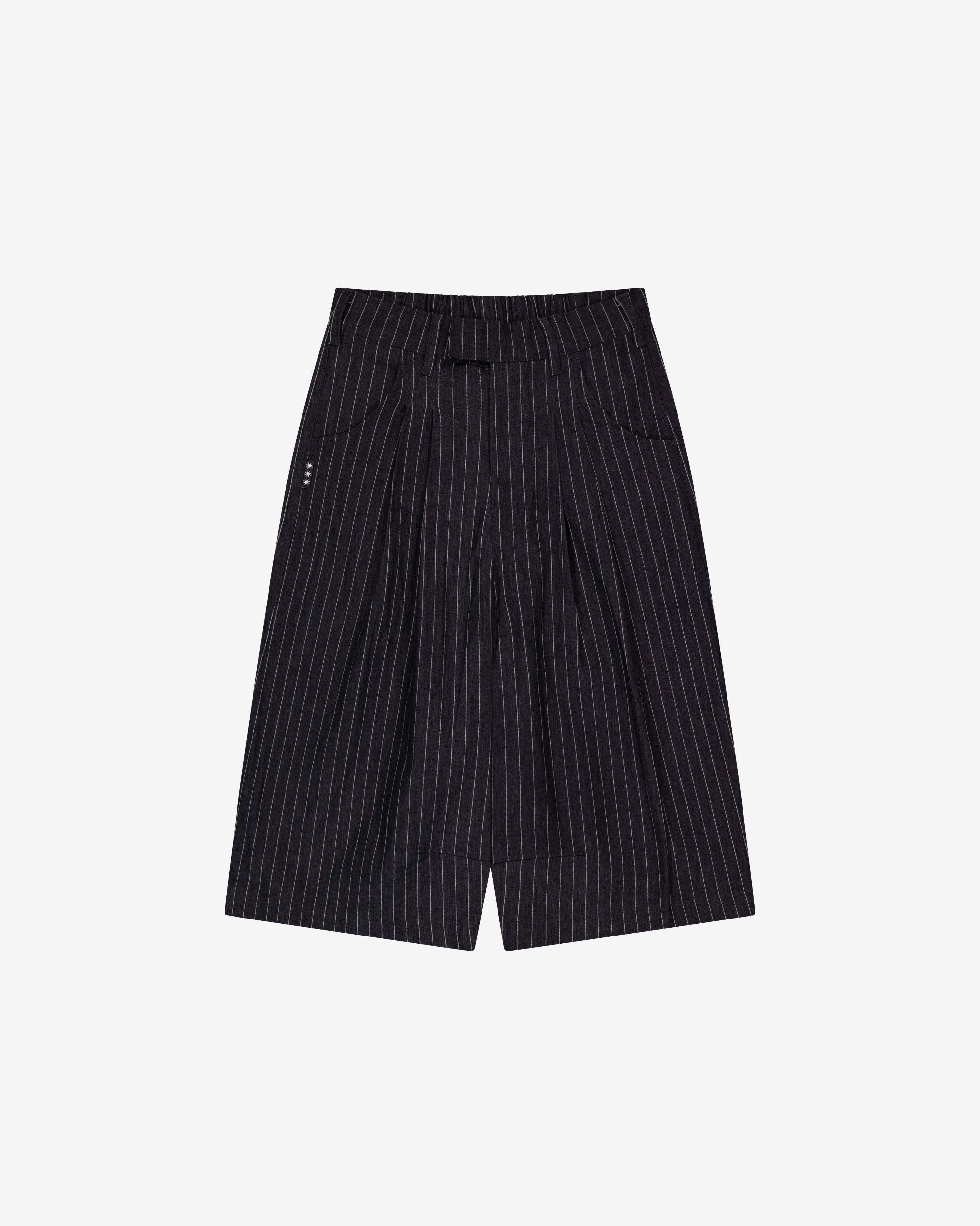 Double Pleated Shorts | NAVY PINSTRIPE – YOUKNOW. CLOTHING
