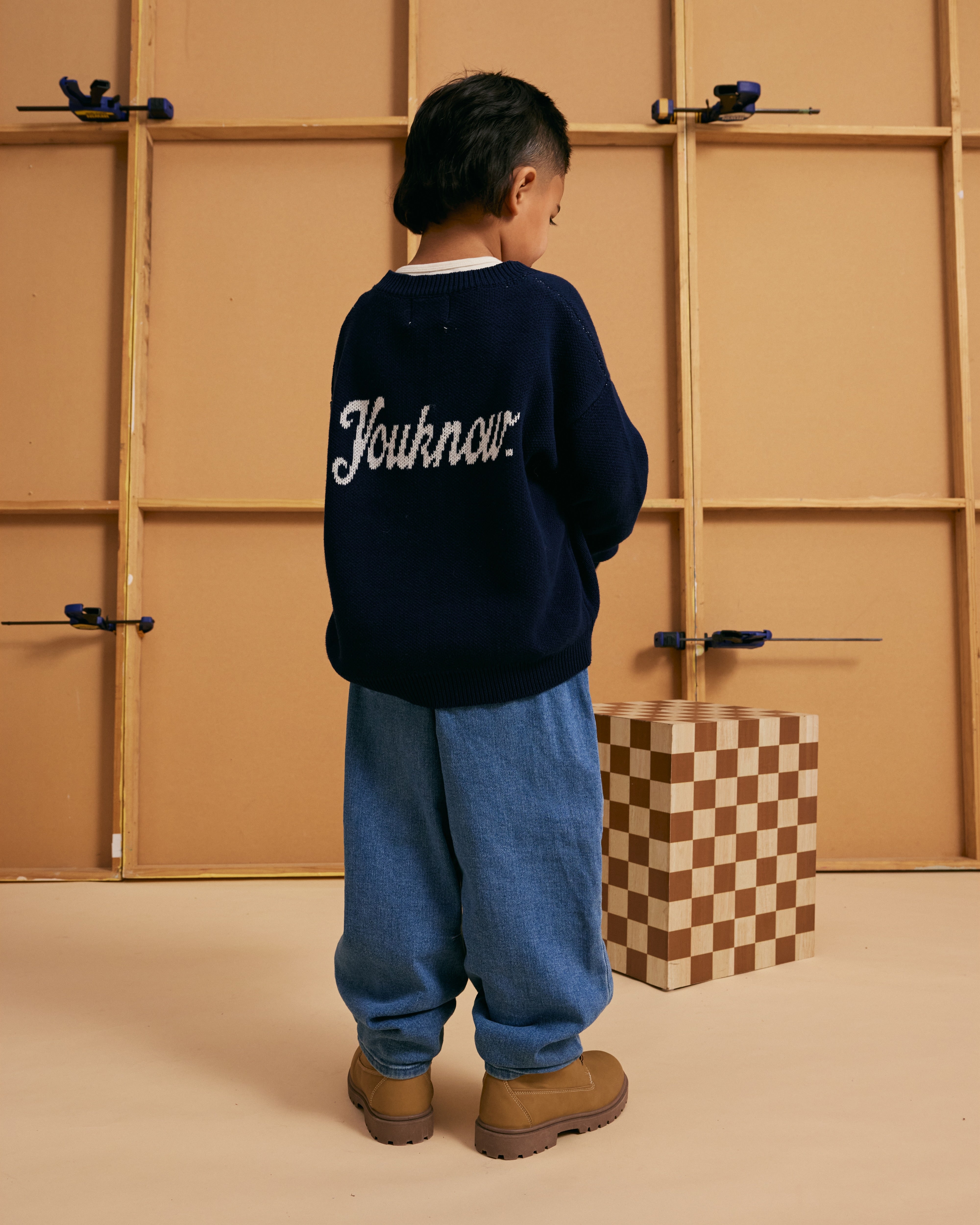 KIDS COTTON KNIT CARDIGAN | Navy