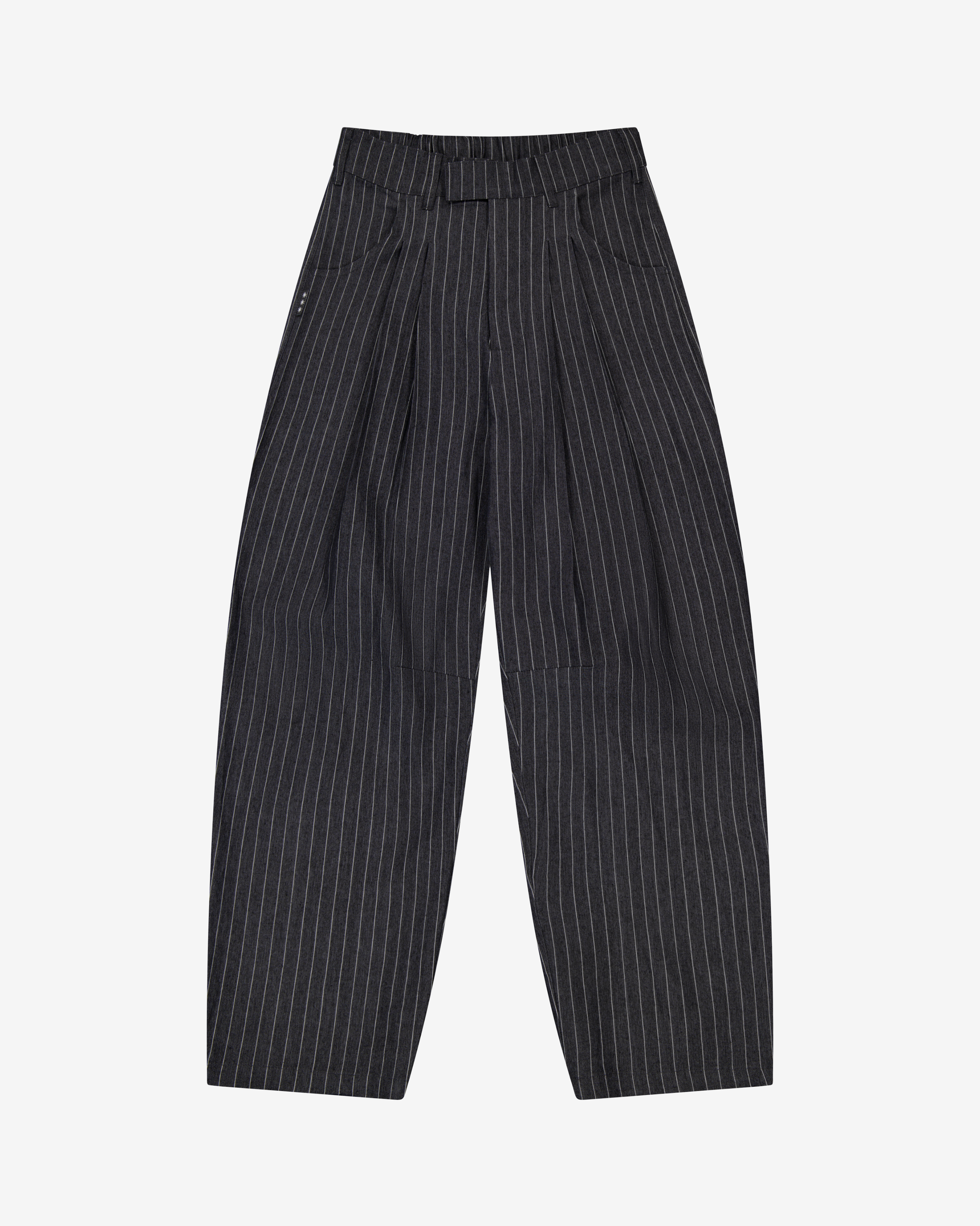 Barrel Leg Pants | Black Pinstripe