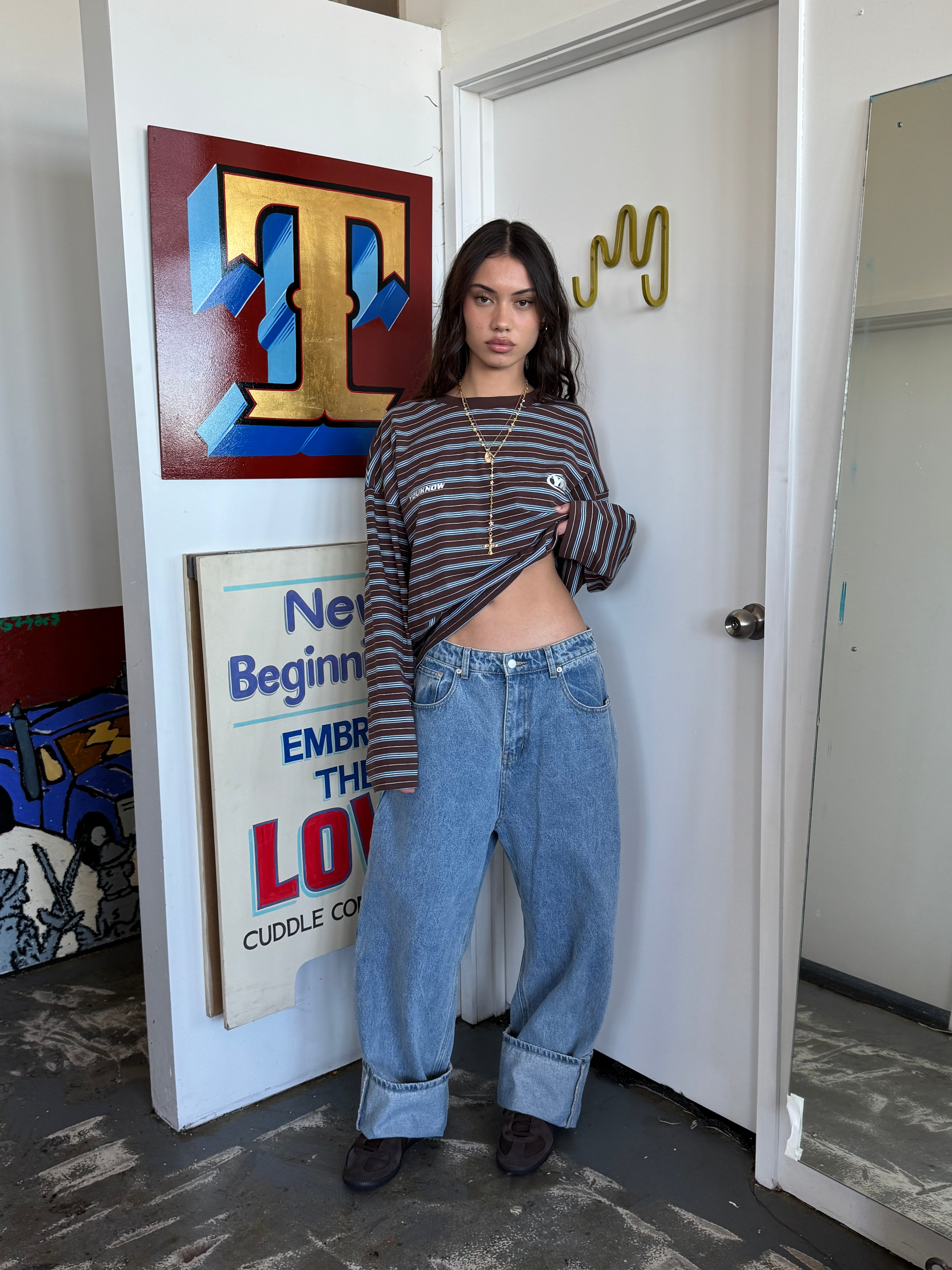 Striped Boxy Longsleeve | Brown Stripe