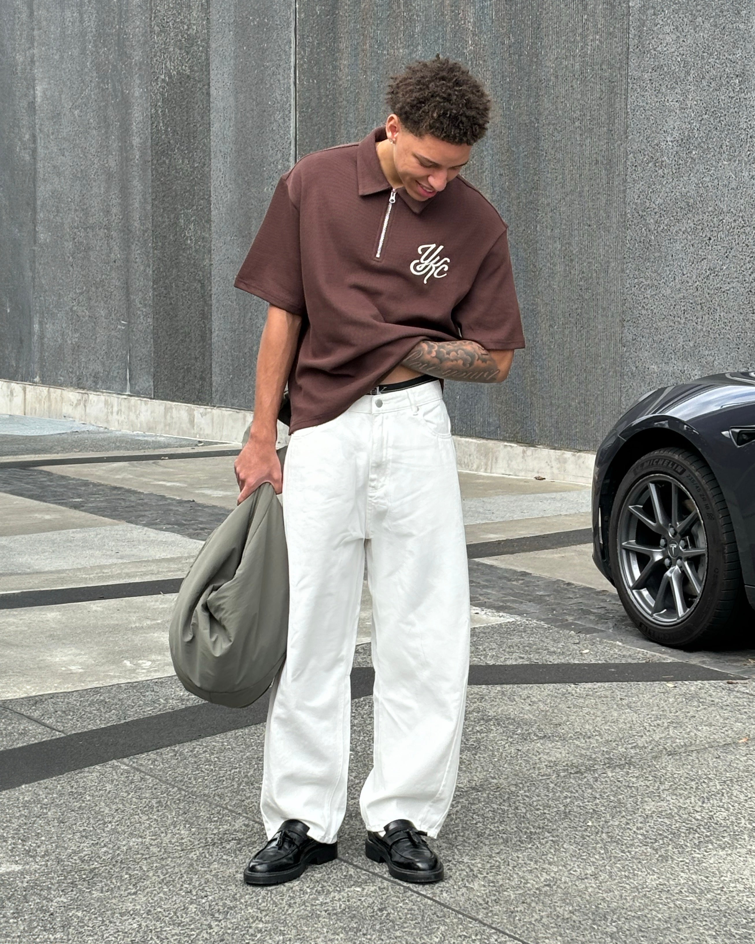 Quarter Zip Polo | Brown