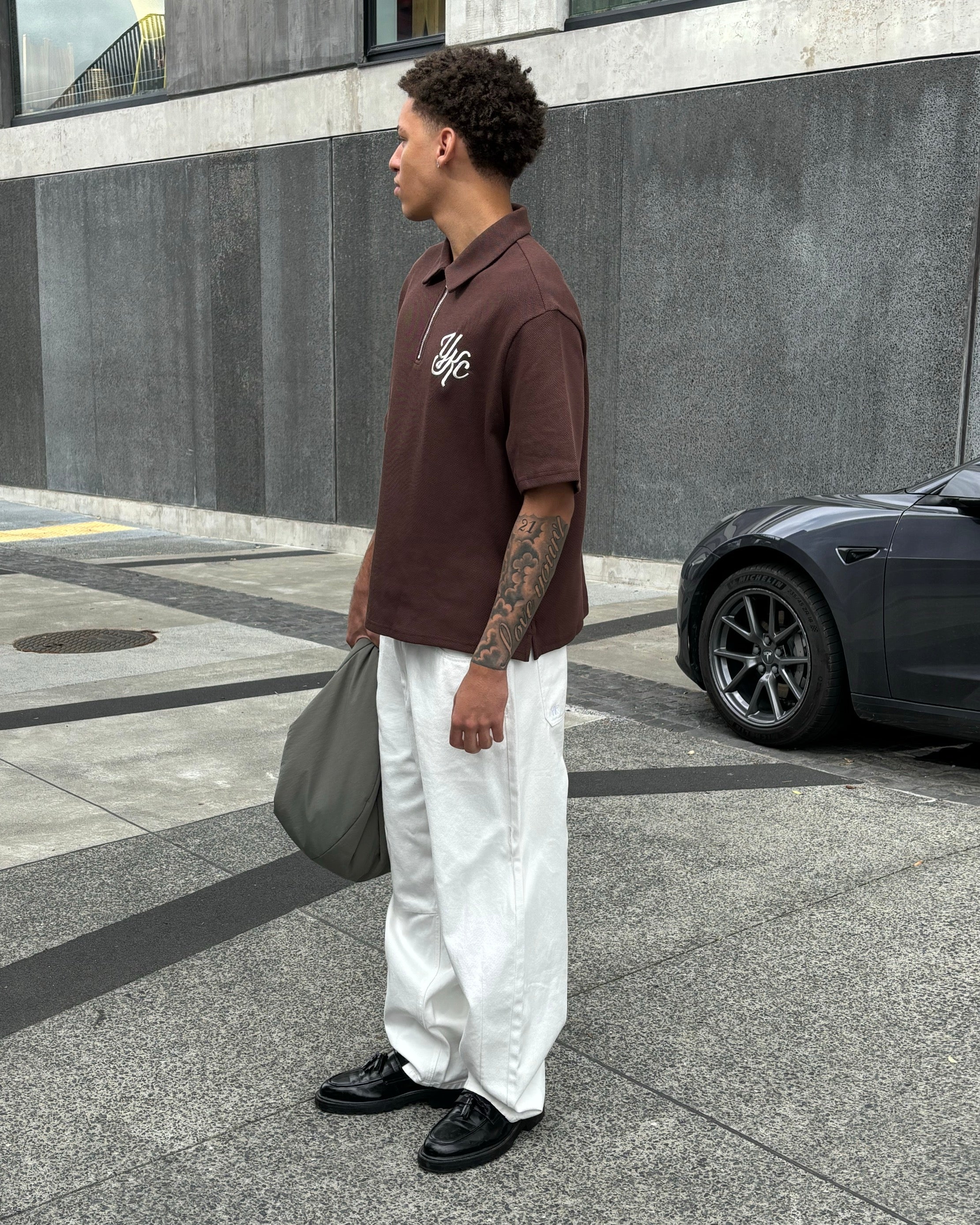 Quarter Zip Polo | Brown