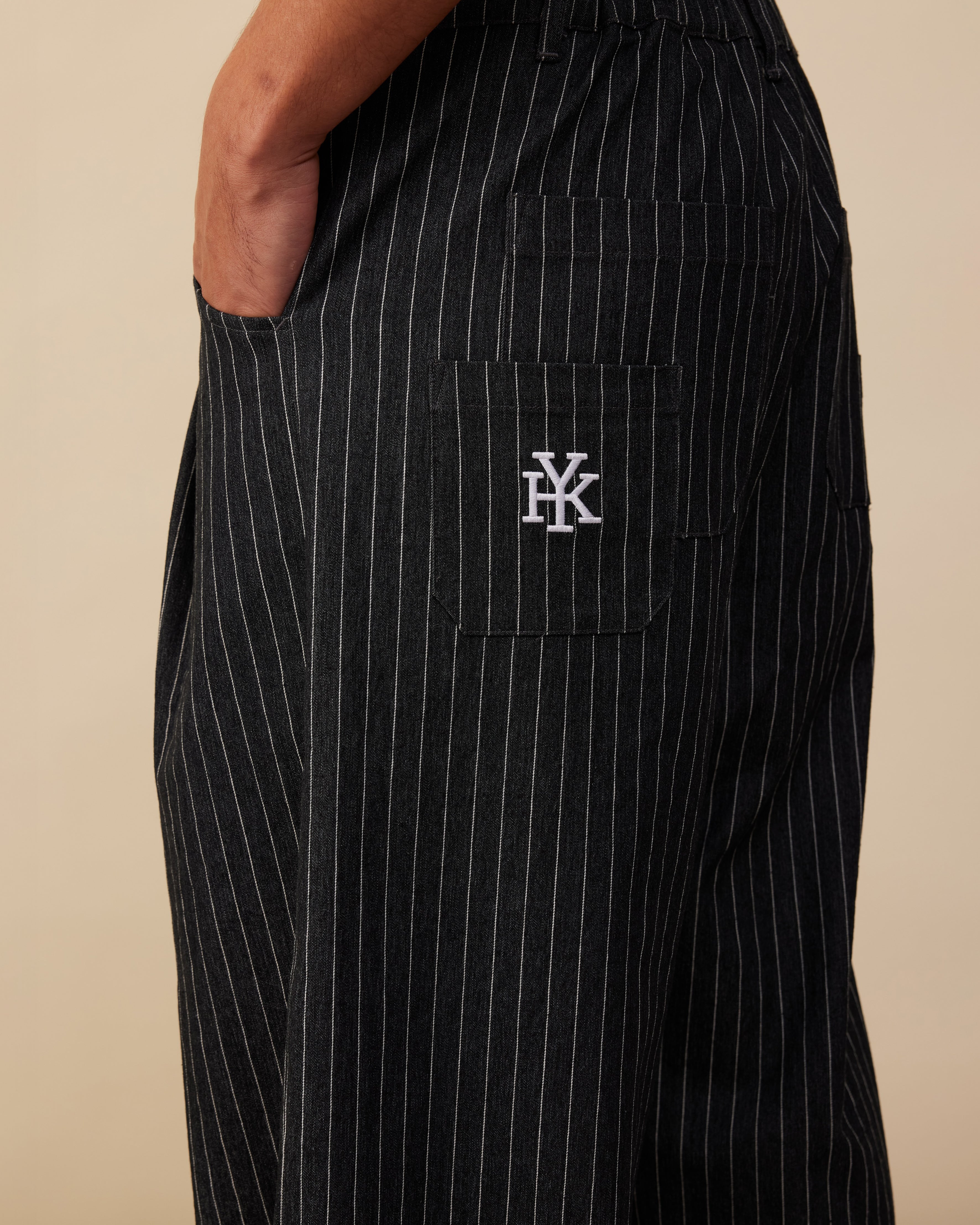 Barrel Leg Pants | Black Pinstripe