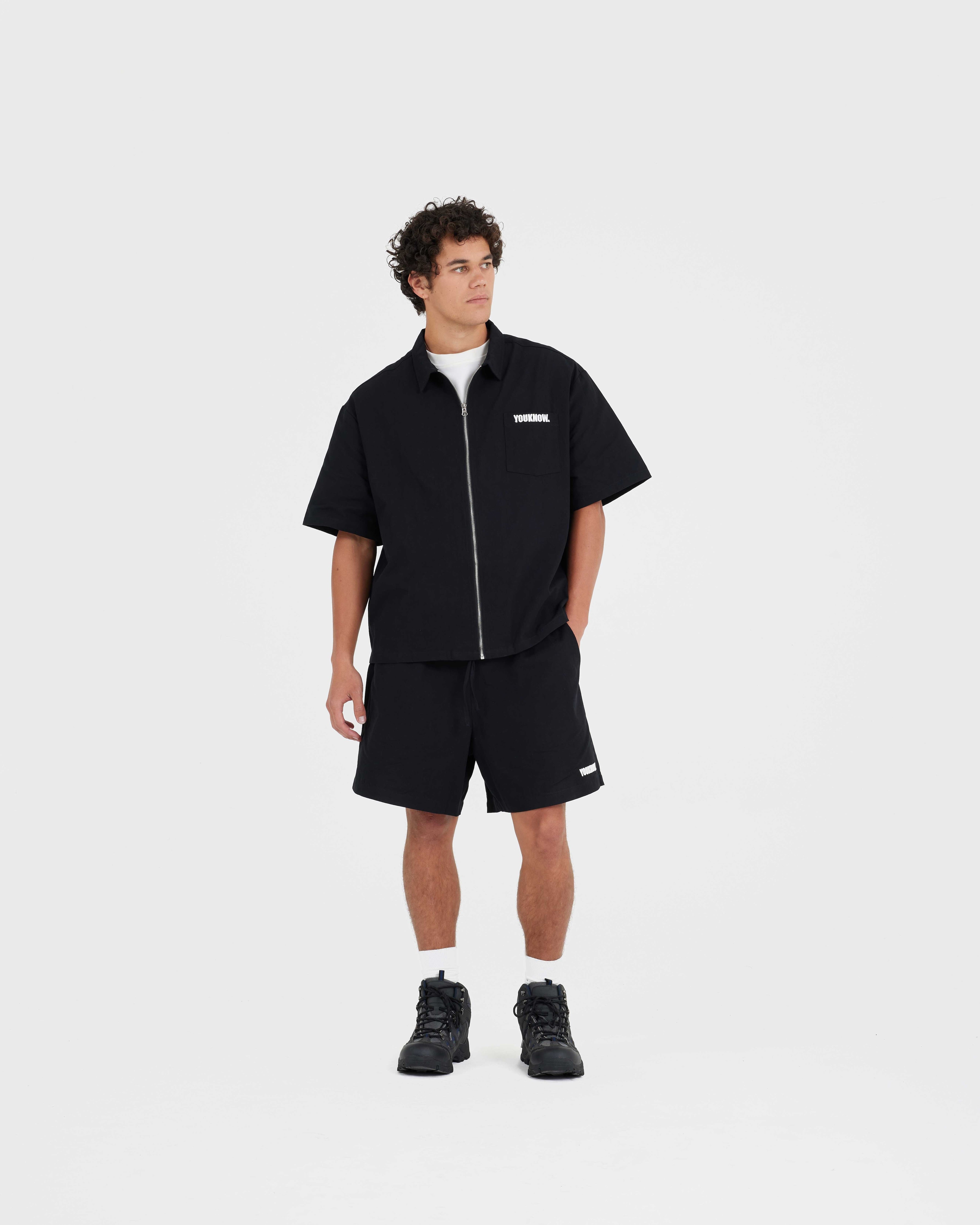 DRILL COLLARED SHIRT | Black Drill