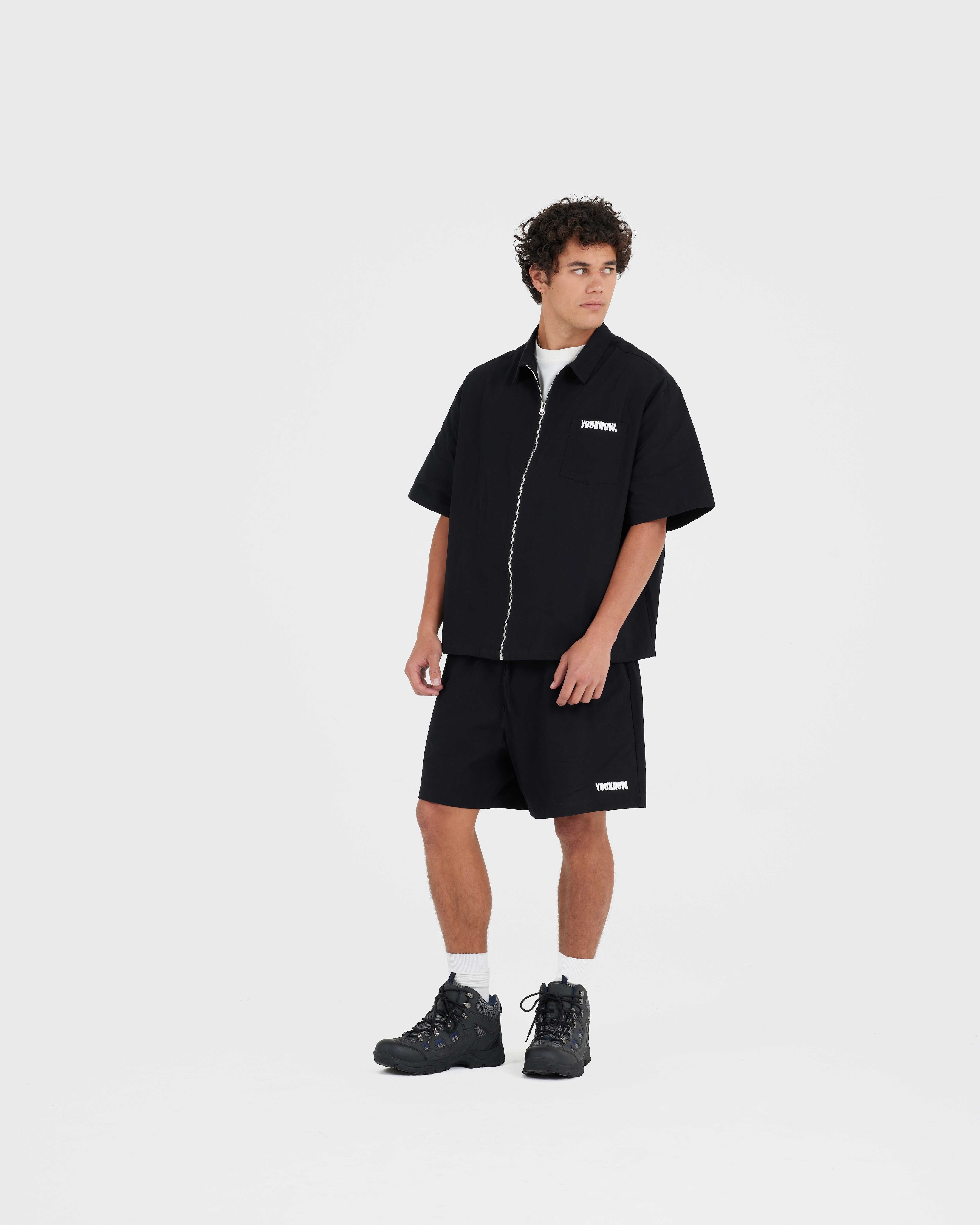 DRILL COLLARED SHIRT | Black Drill