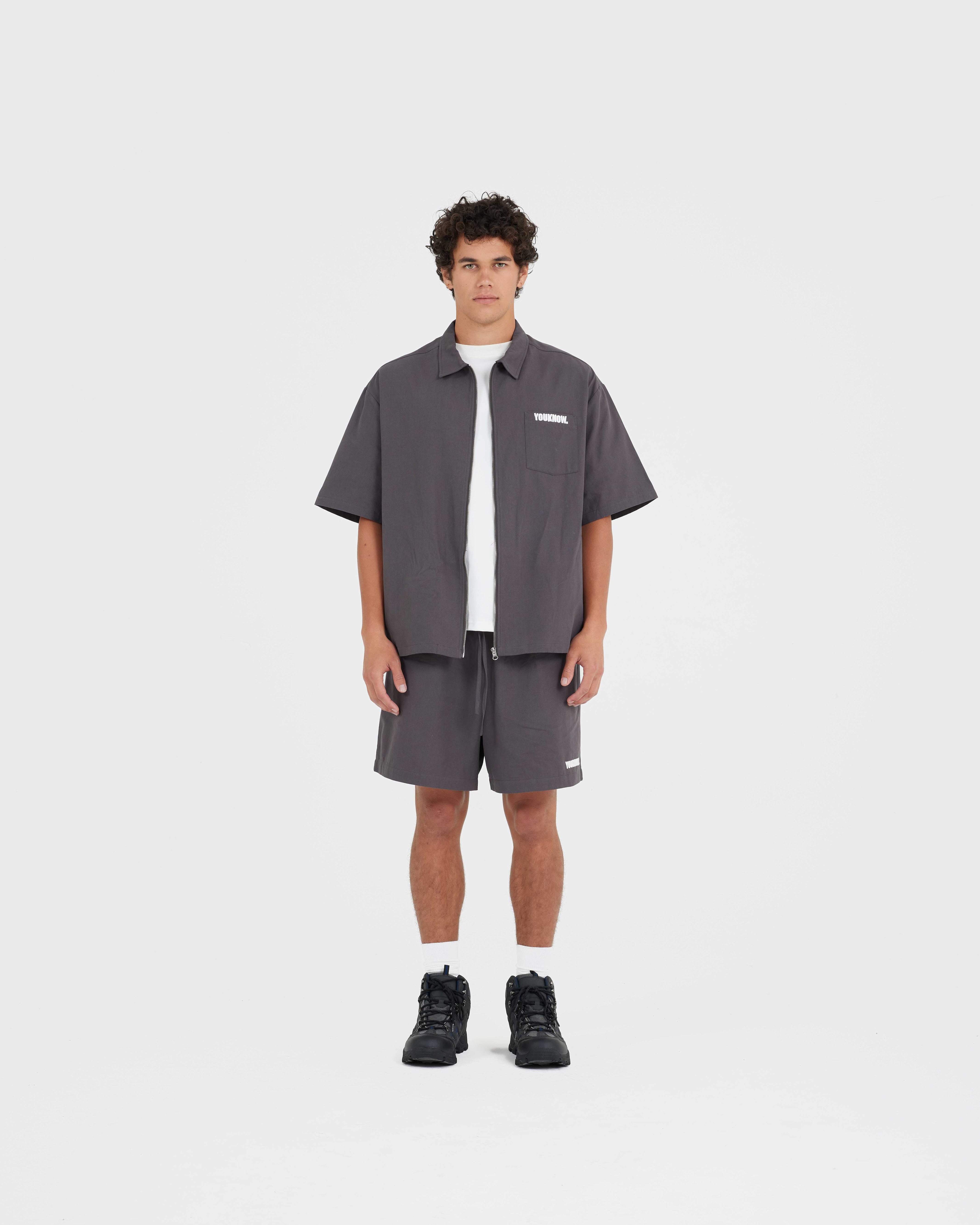 DRILL COLLARED SHIRT | Charcoal Drill