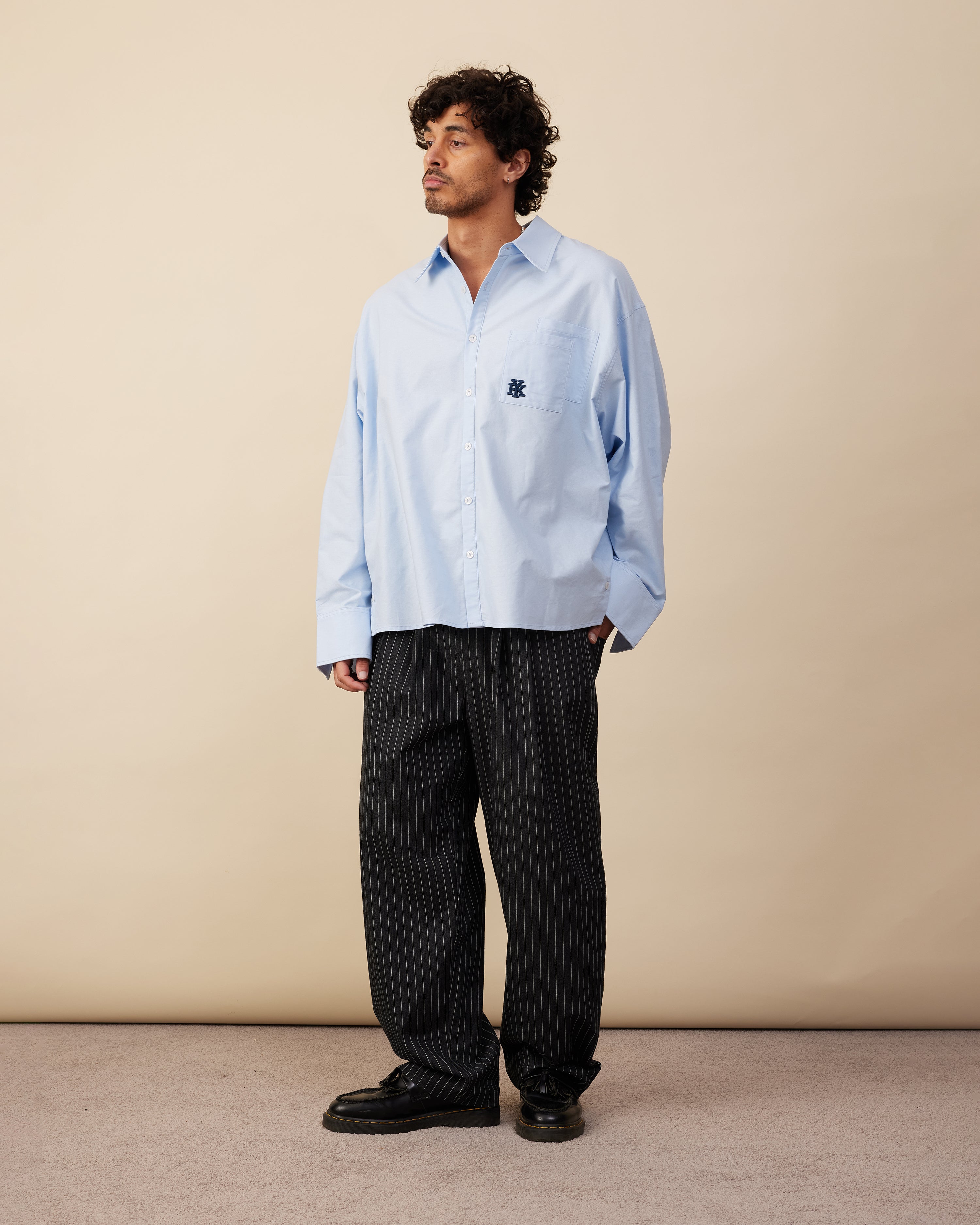 Barrel Leg Pants | Black Pinstripe