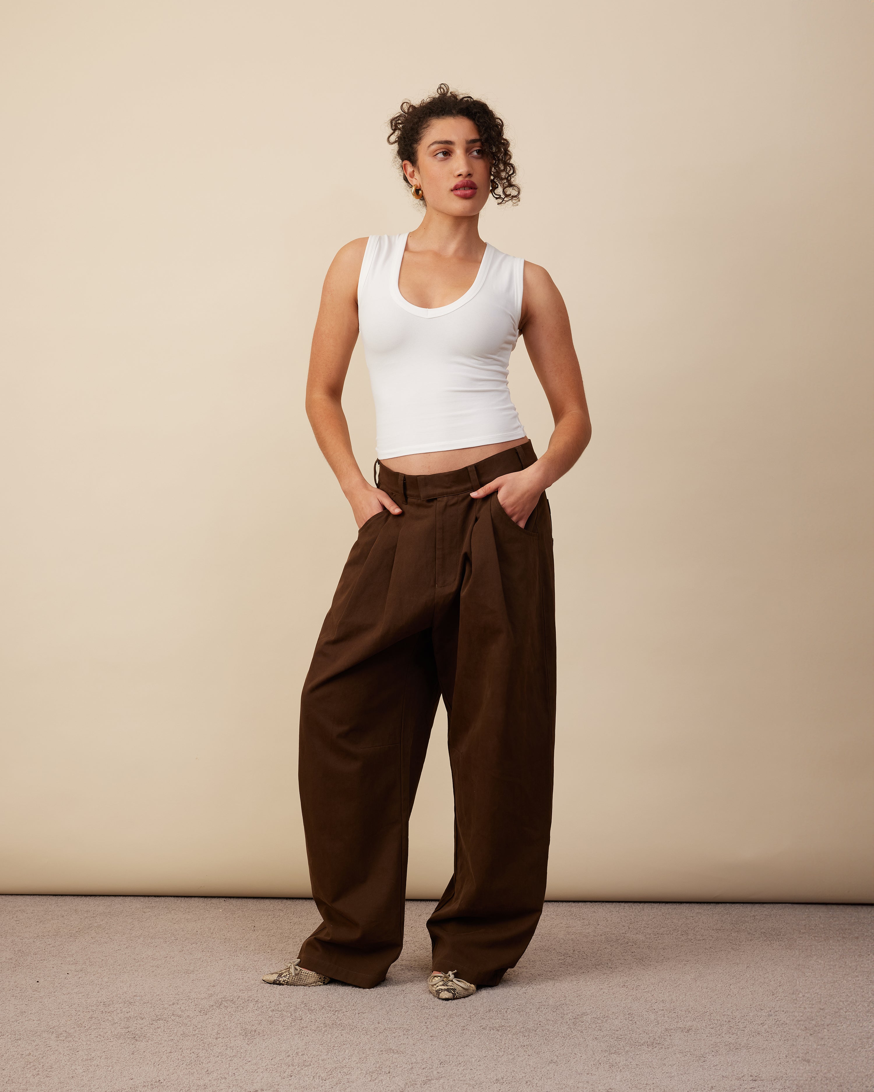 Barrel Leg Pants | Warm Brown