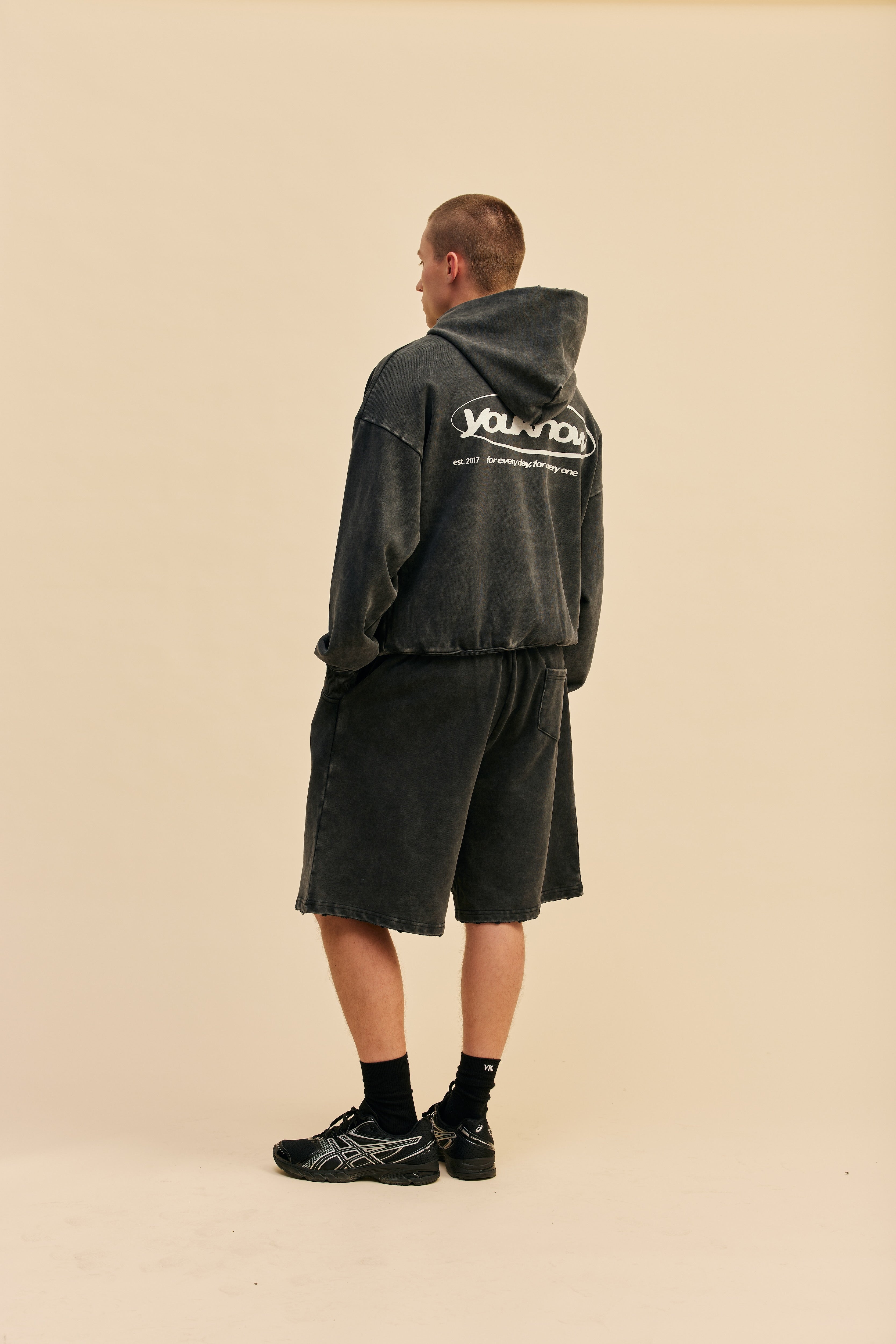 Distressed Logo Shorts | Washed Black