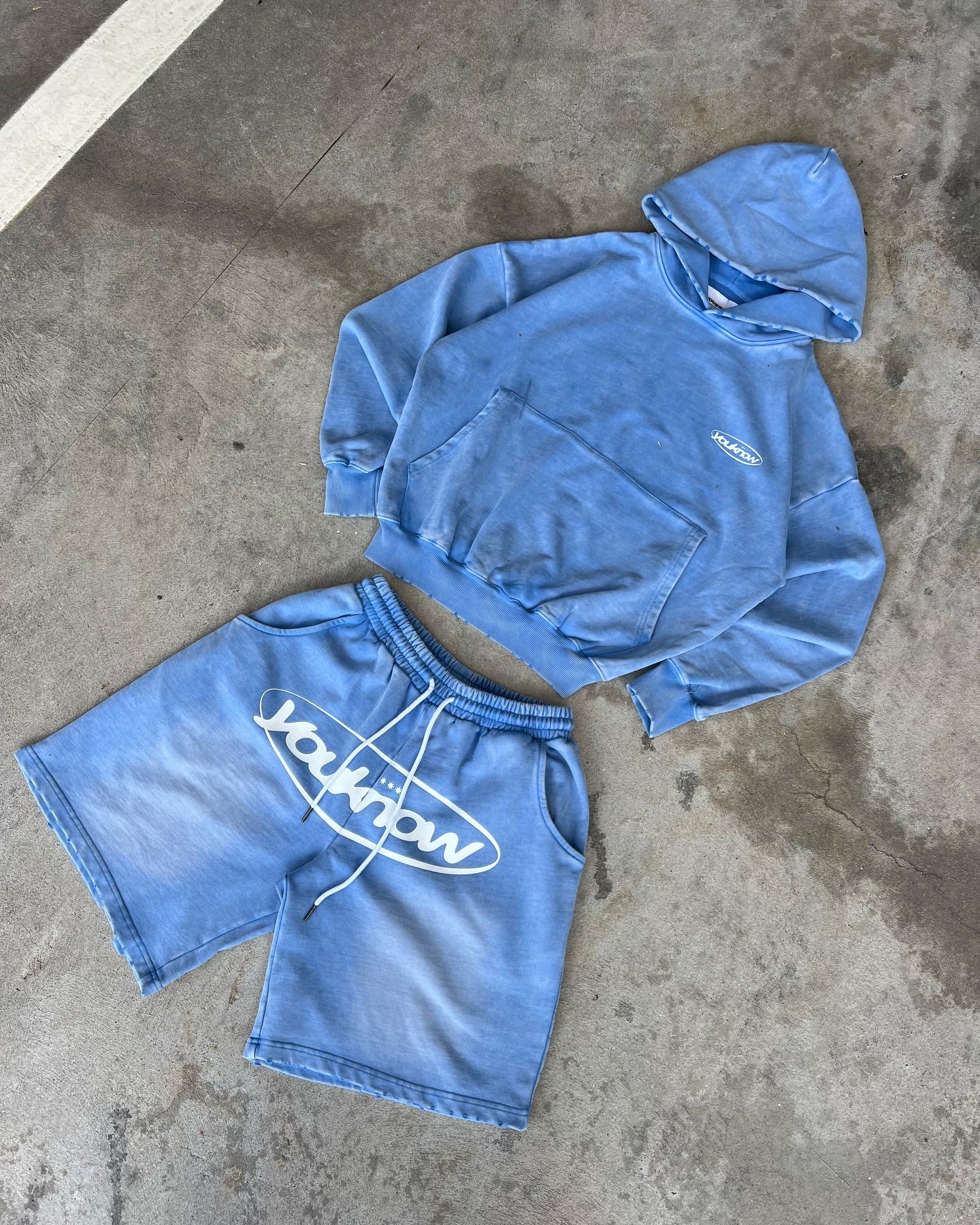 Distressed Logo Hoodie | Washed Blue