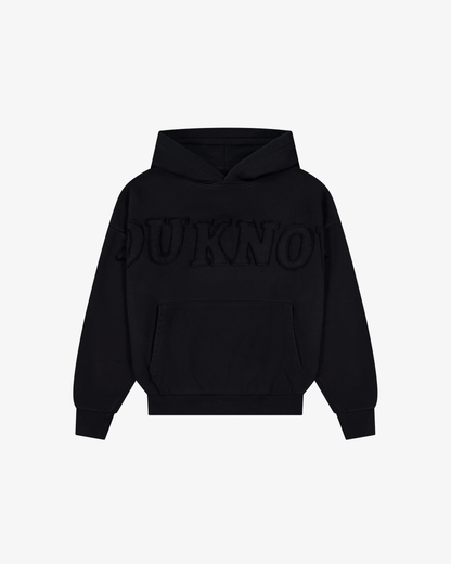 Distressed Applique Hoodie | Washed Black