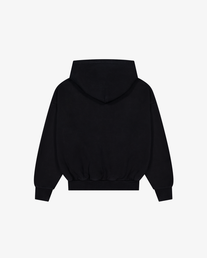 Distressed Applique Hoodie | Washed Black