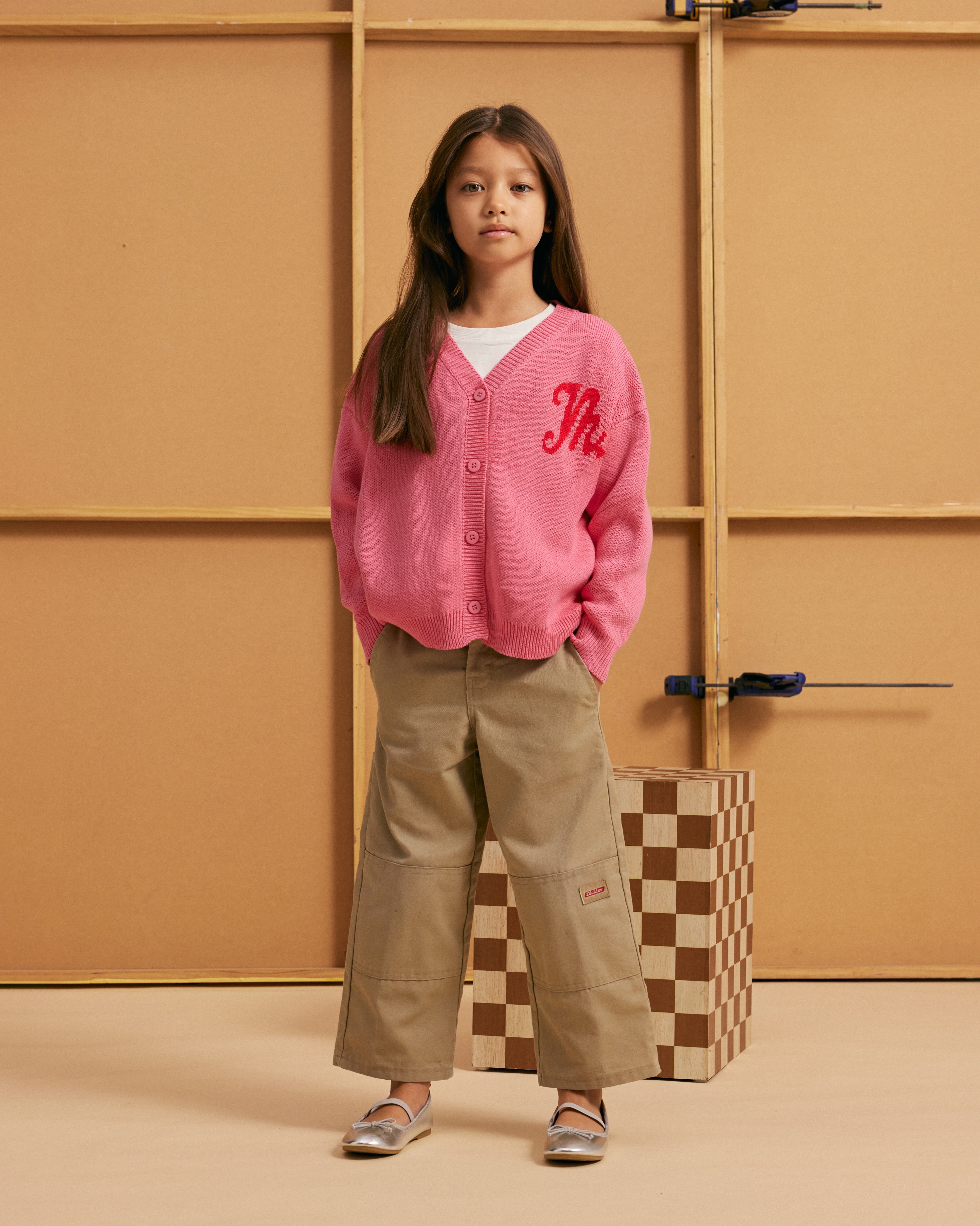 KIDS COTTON KNIT CARDIGAN | Pink