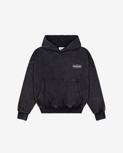 Distressed Logo Hoodie | Washed Black