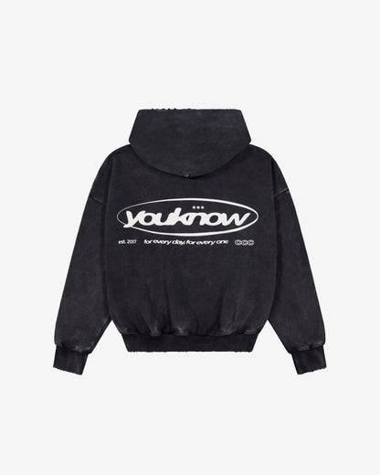 Distressed Logo Hoodie | Washed Black