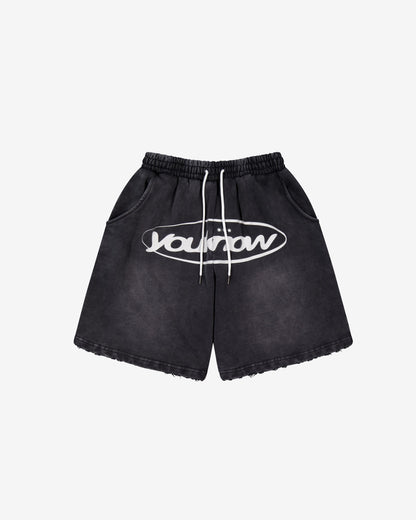 Distressed Logo Shorts | Washed Black