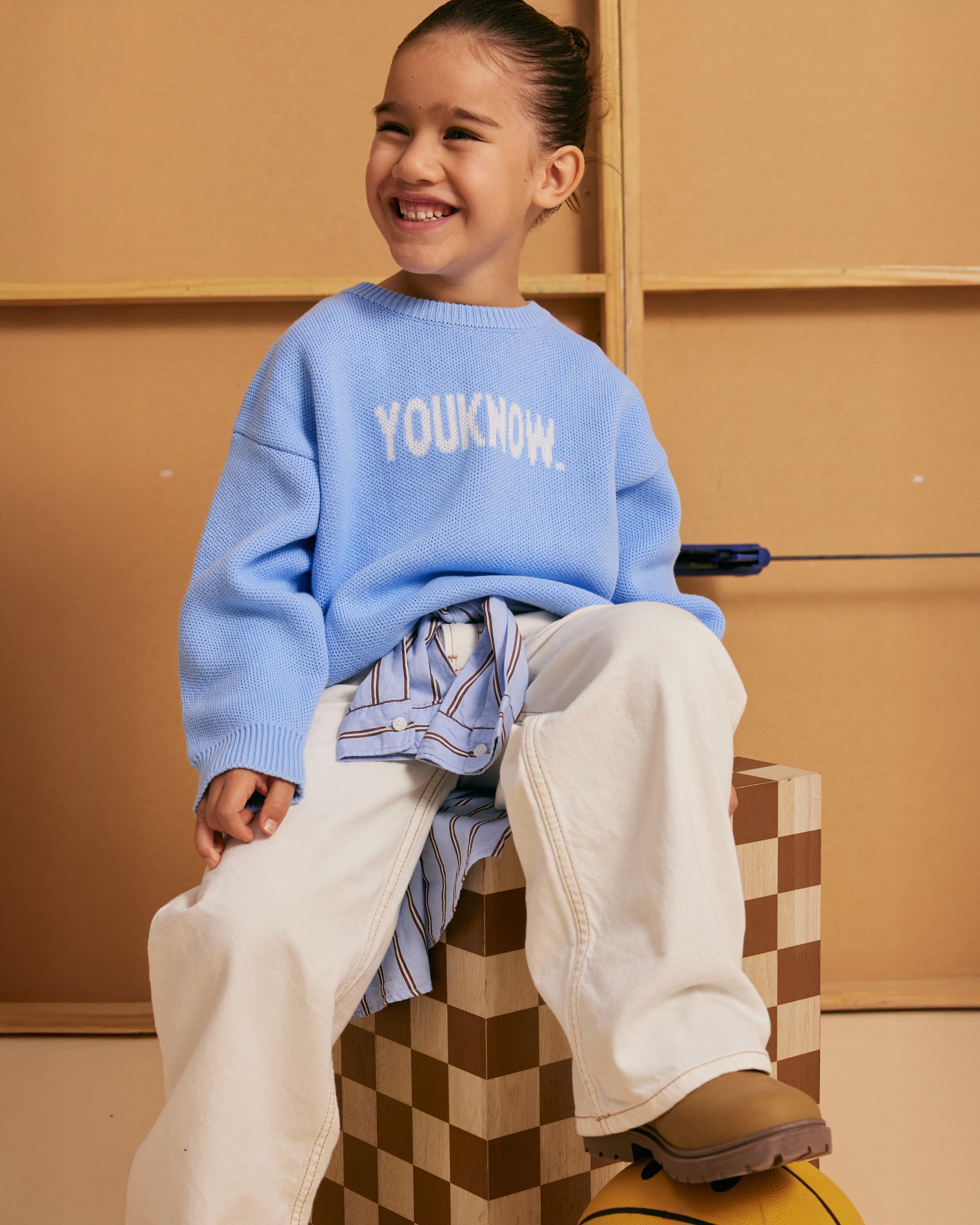 KIDS COTTON KNIT CREWNECK | Baby Blue