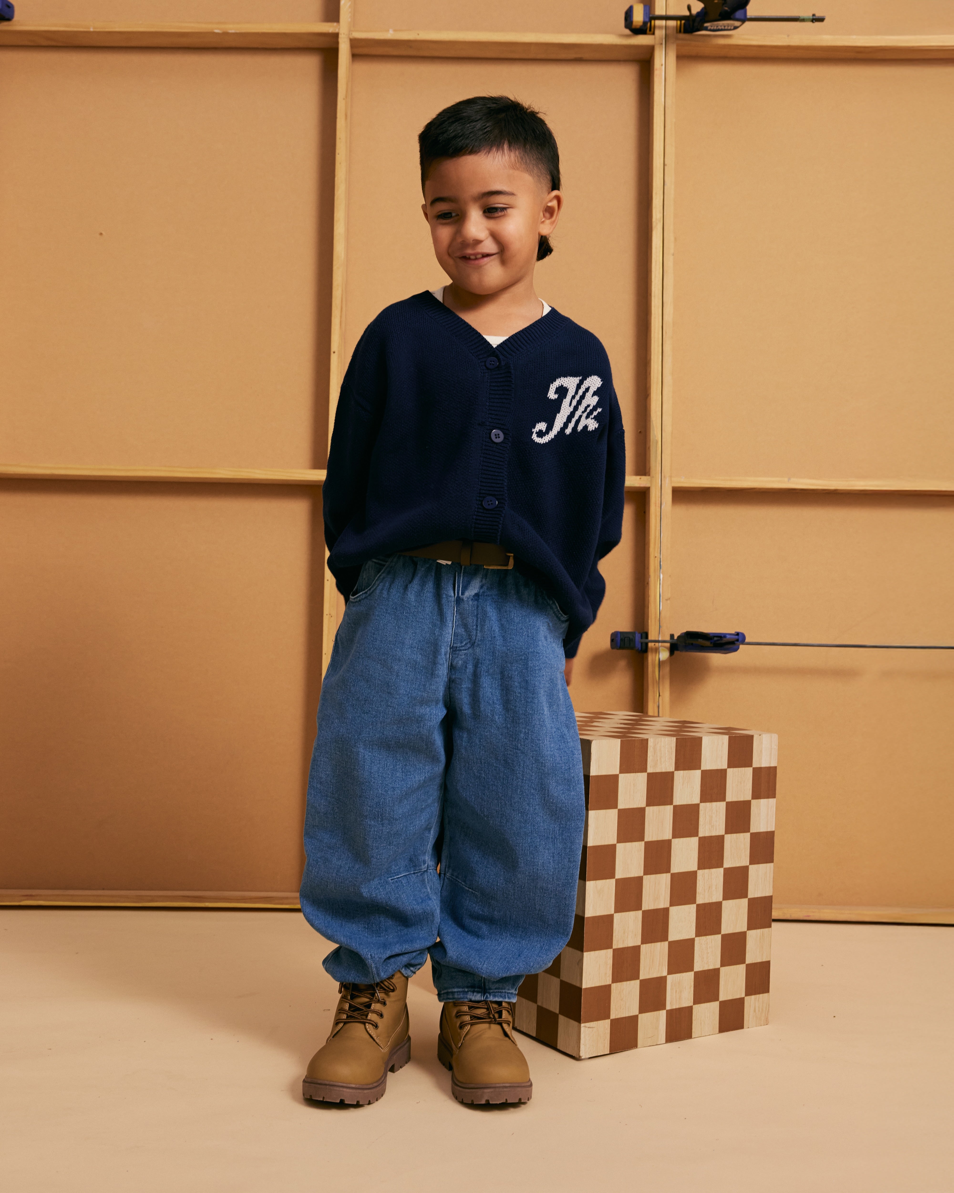 KIDS COTTON KNIT CARDIGAN | Navy