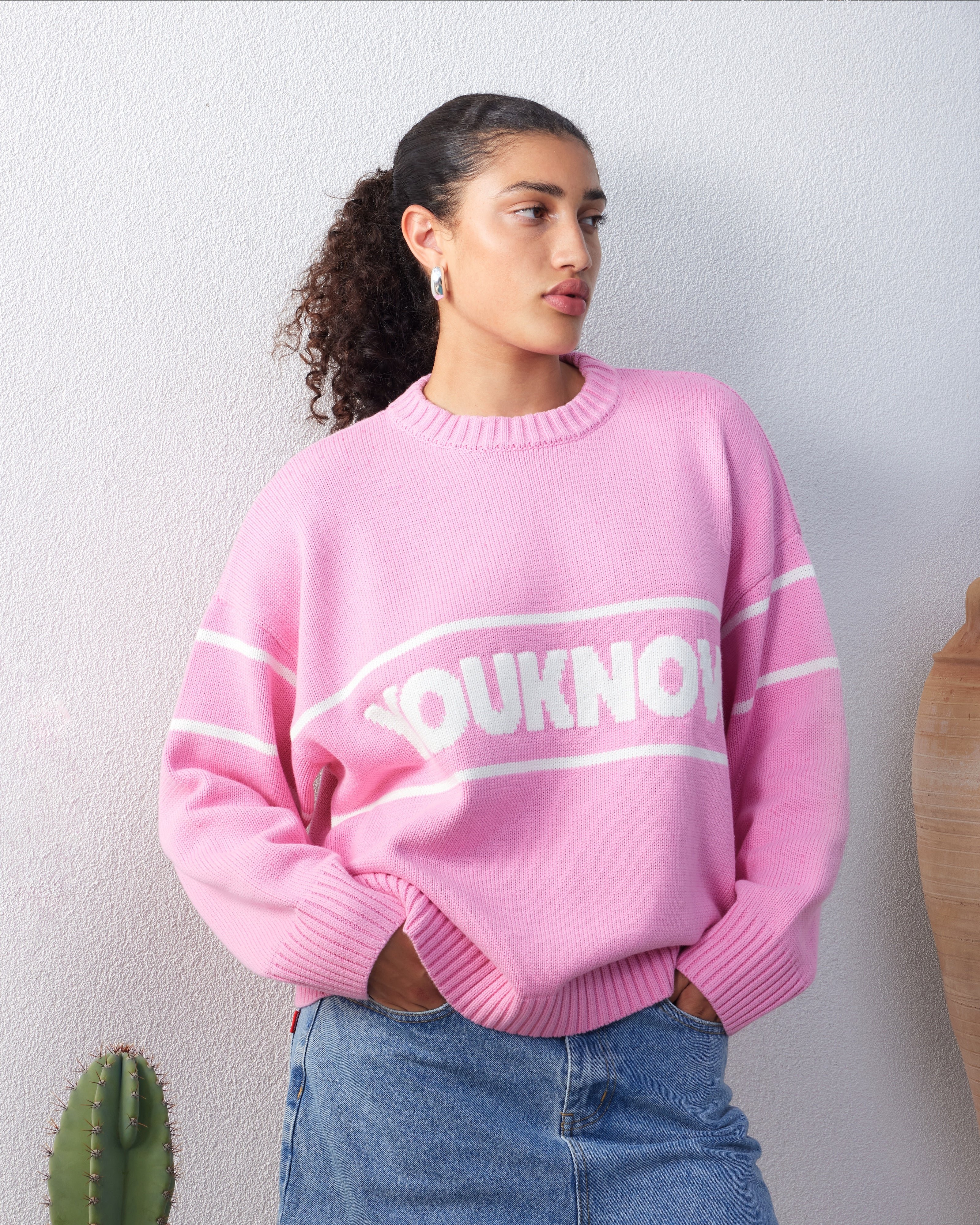 COTTON KNIT CREW | Pink