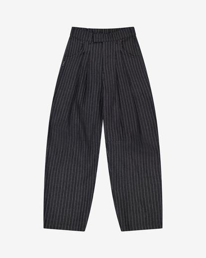 Barrel Leg Pants | Black Pinstripe