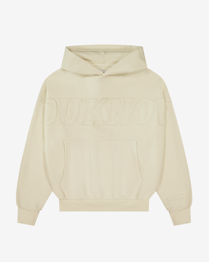 Distressed Applique Hoodie | Washed Cream