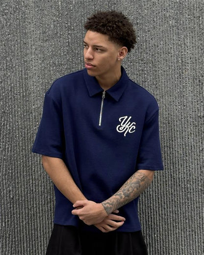 QUARTER ZIP POLO | Navy