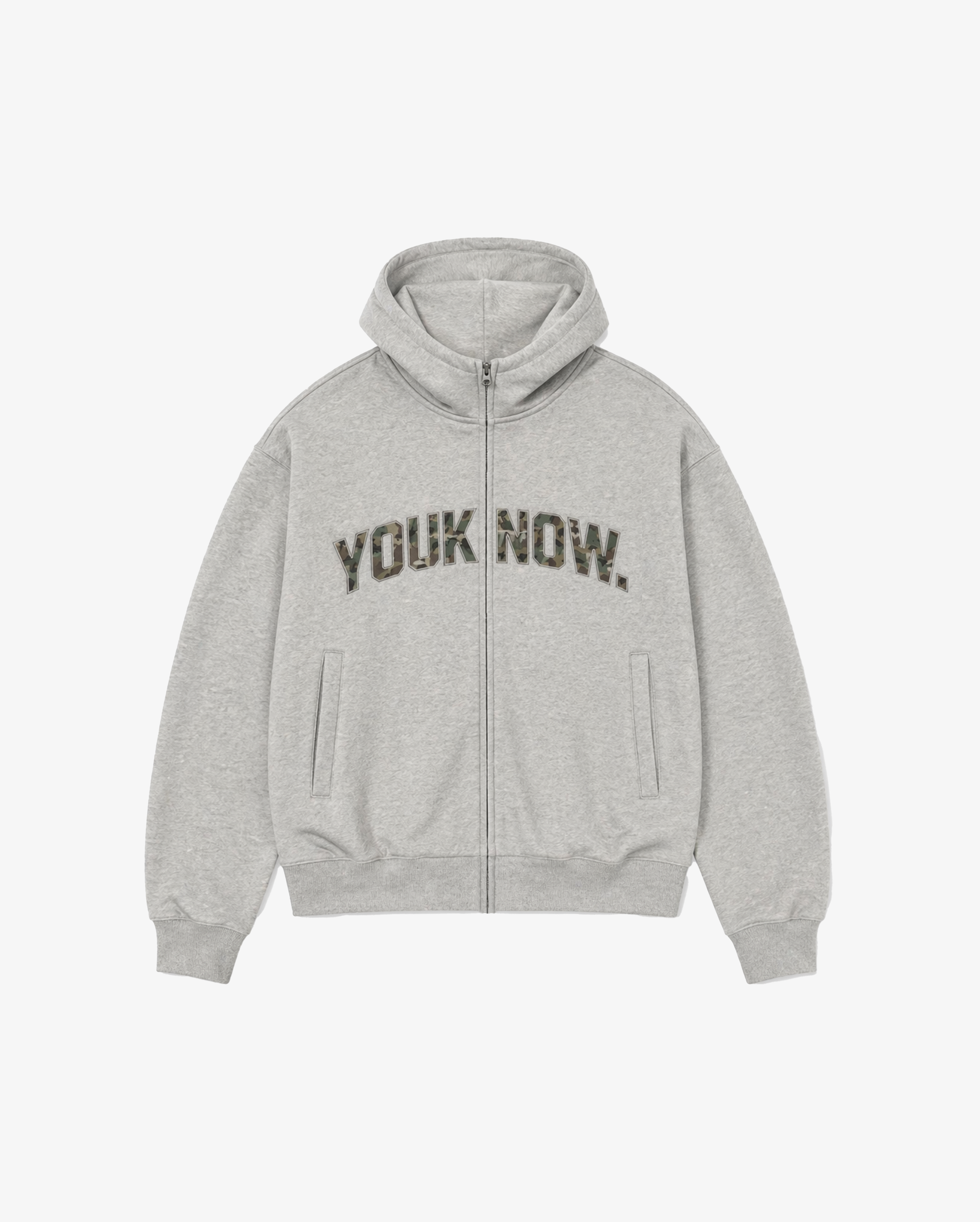 Offset Zip Up Hoodie | Grey/Camo