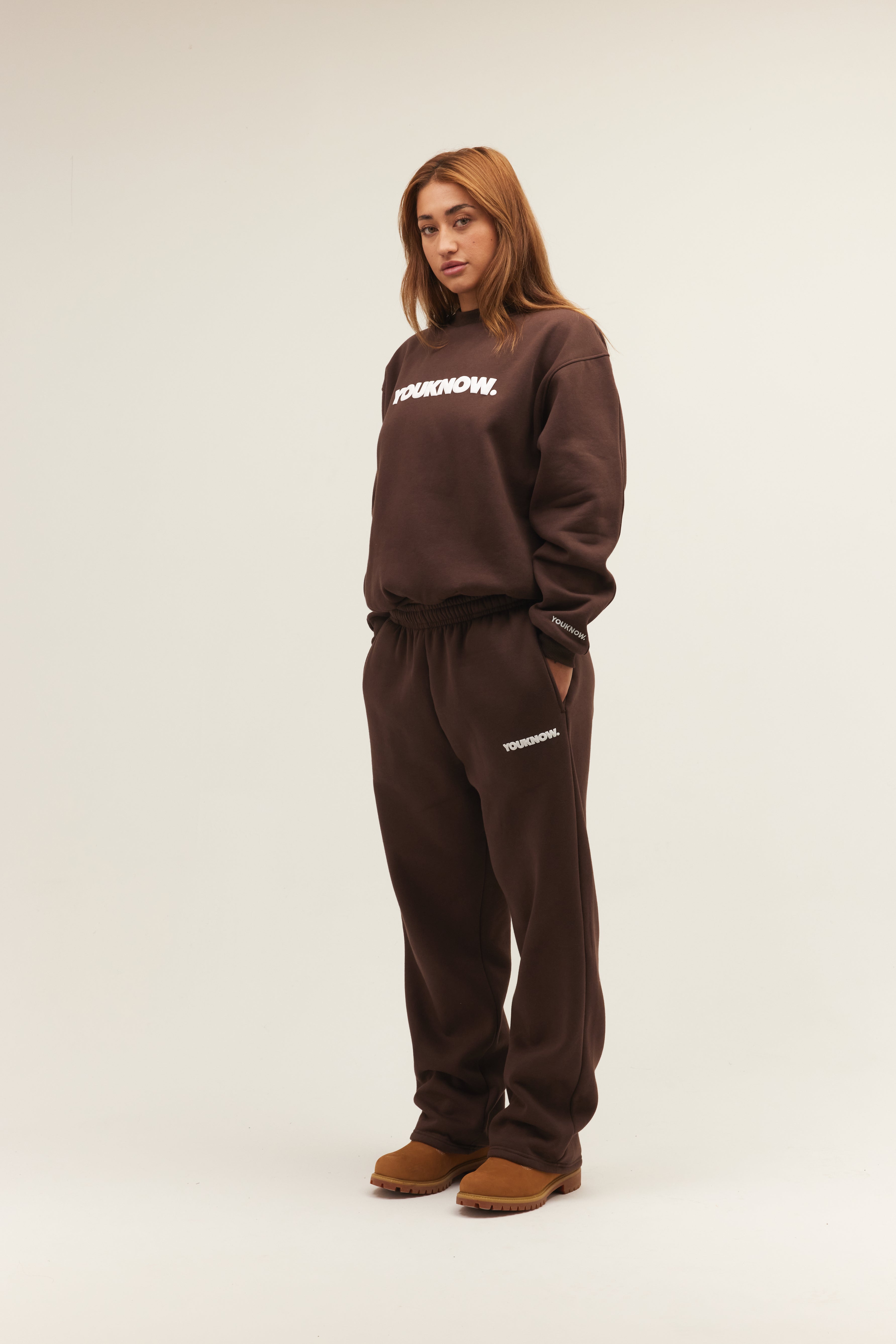 BLOCK WIDE-LEG SWEATPANTS | Brown