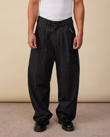 Barrel Leg Pants | Black Pinstripe