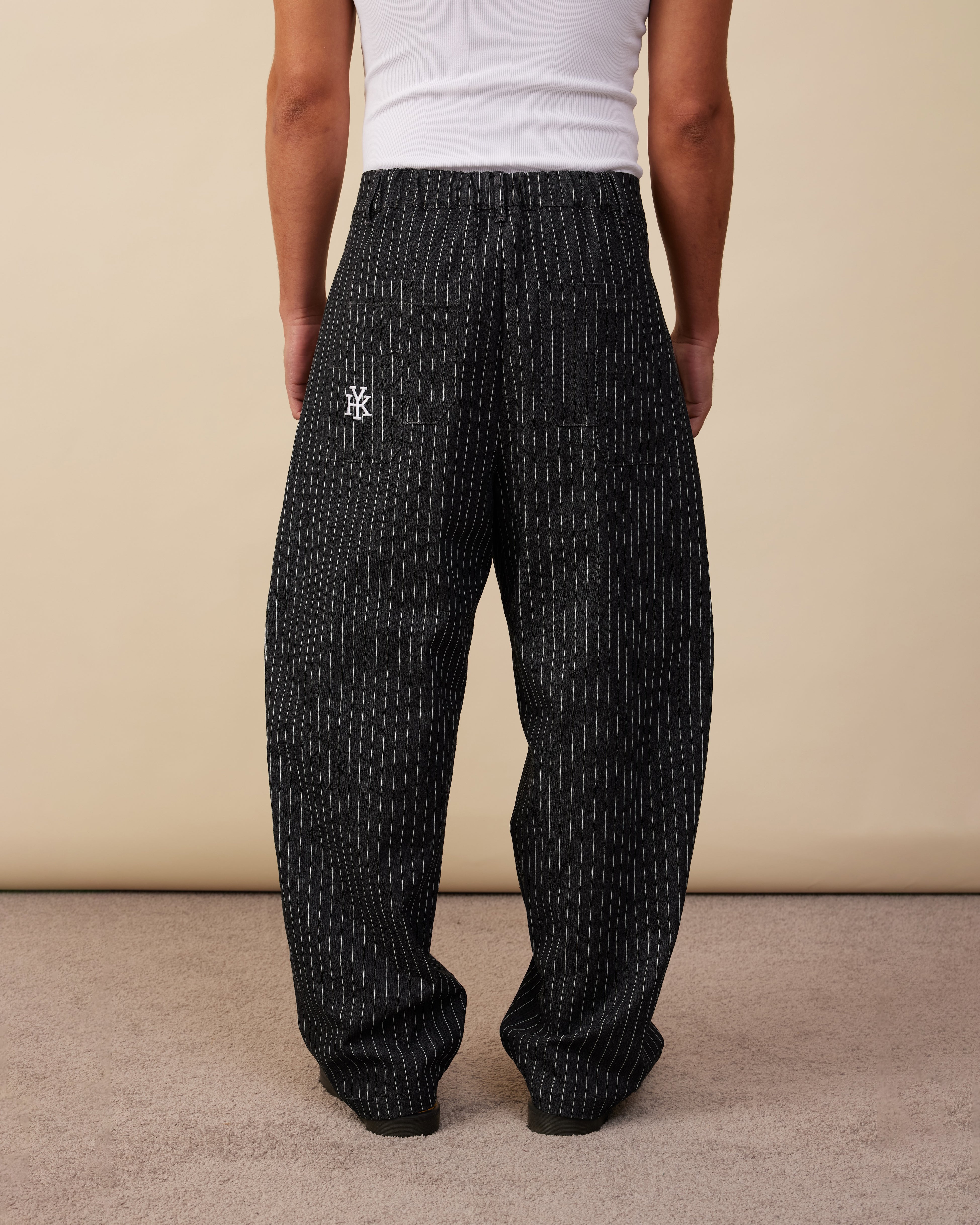 Barrel Leg Pants | Black Pinstripe