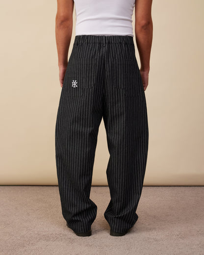 Barrel Leg Pants | Black Pinstripe