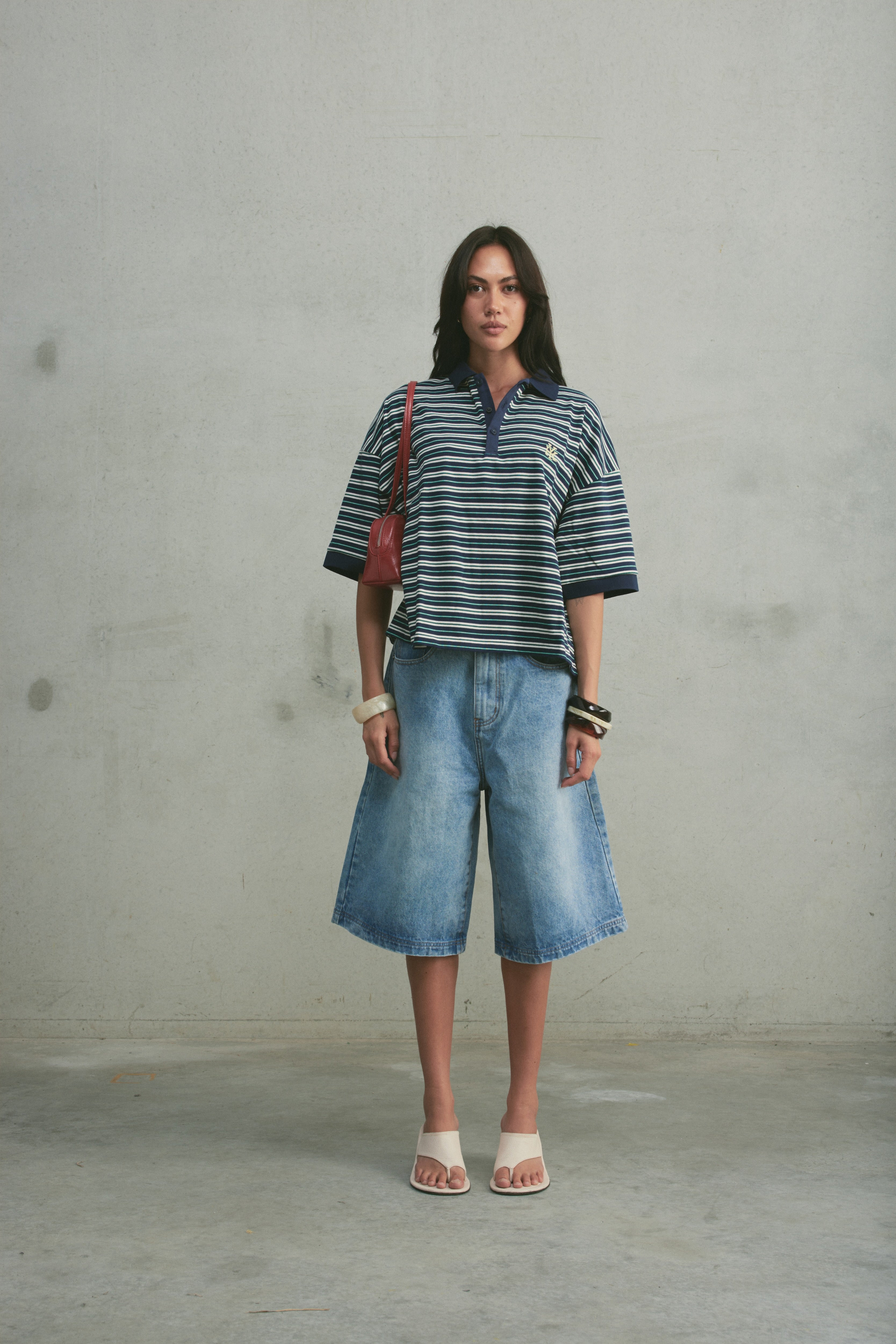 Boxy Polo | Navy Stripe