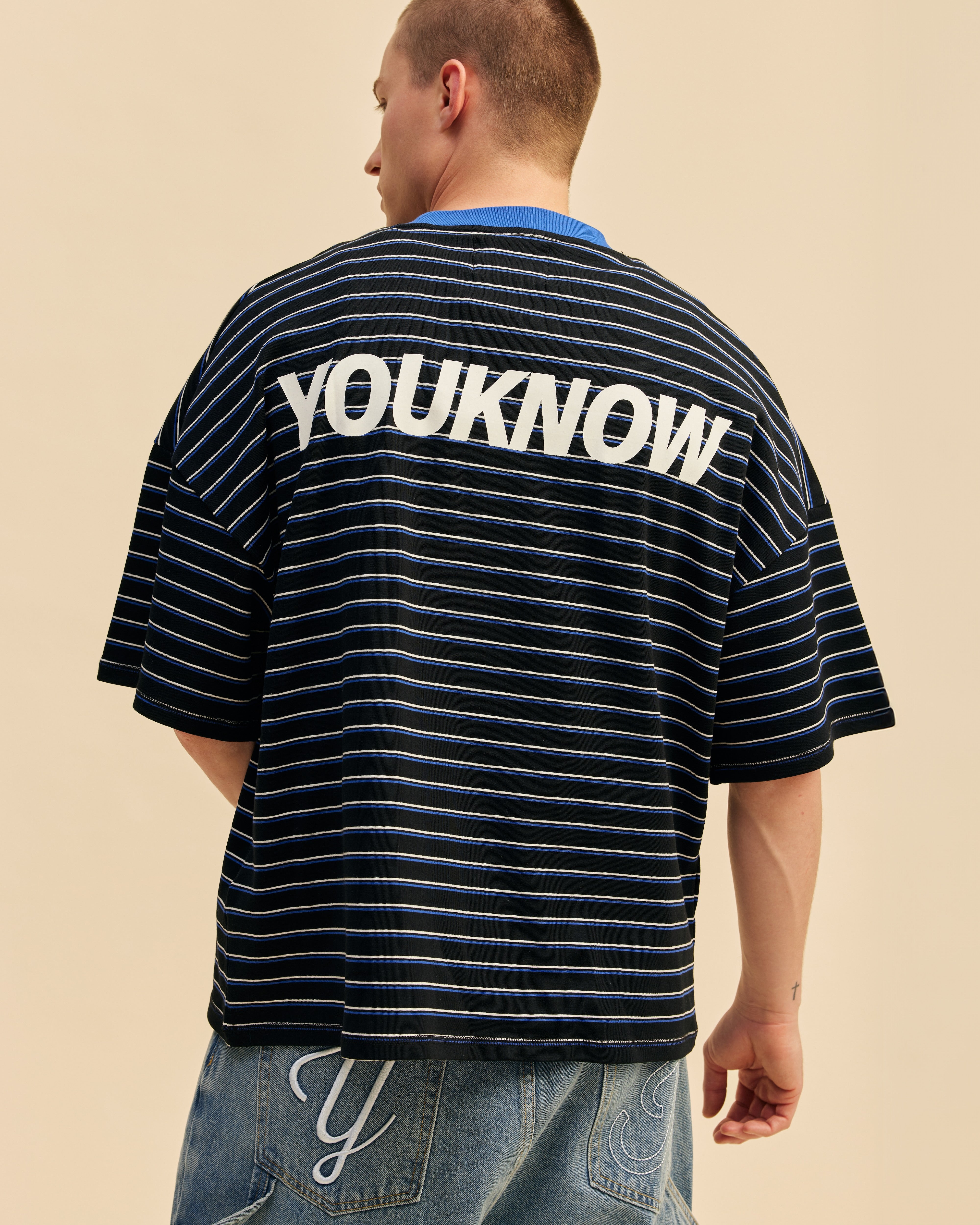 Striped YK Tee | Black/Blue Stripe