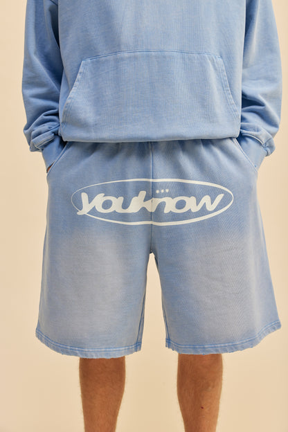 Distressed Logo Shorts | Washed Blue