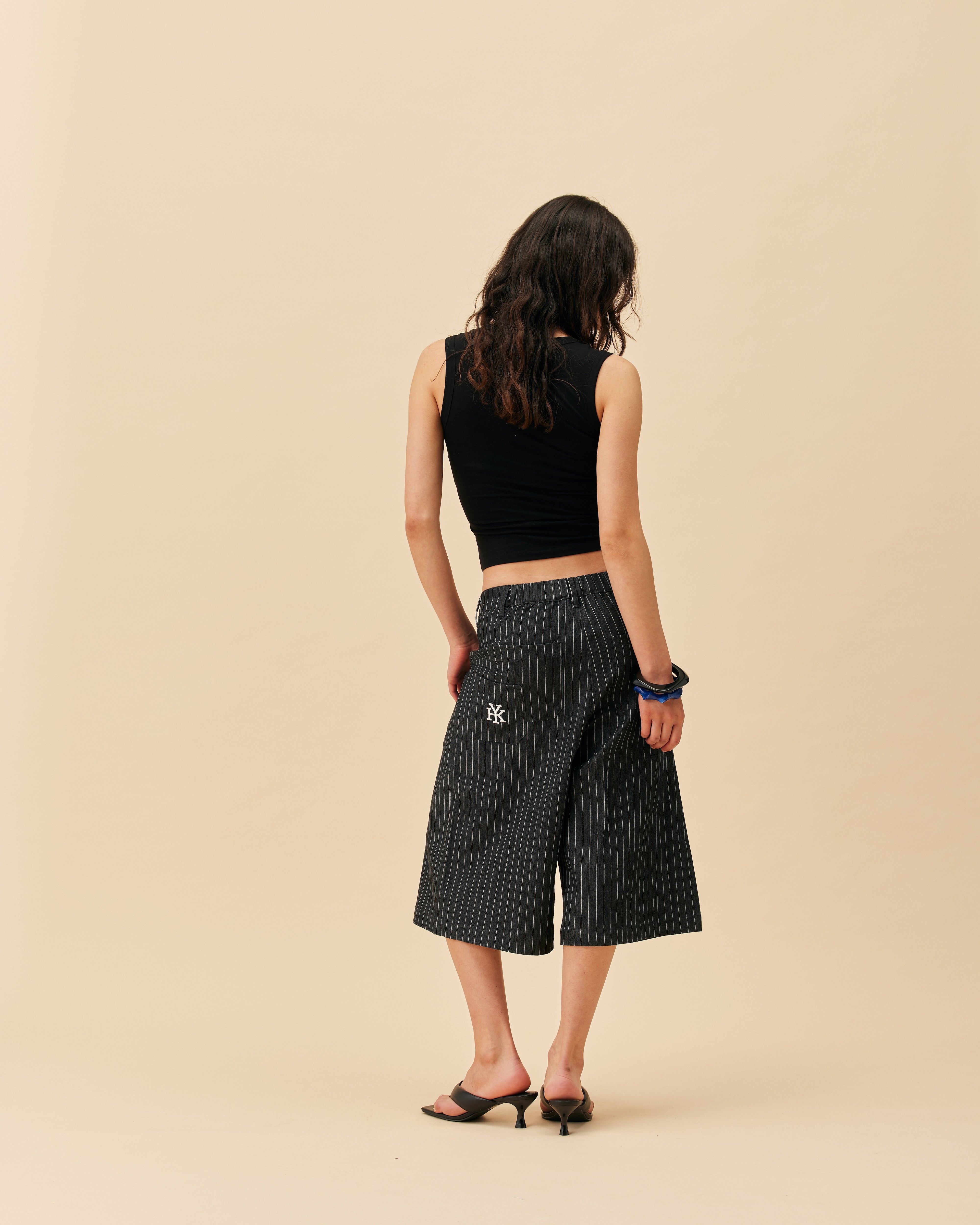 Double Pleated Shorts | NAVY PINSTRIPE