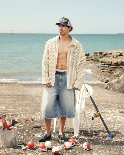 Seersucker Contrast Stripe Shirt | Brown Stripe