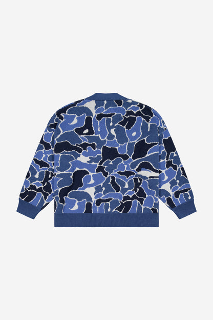 COTTON KNIT CARDIGAN | Blue Camo