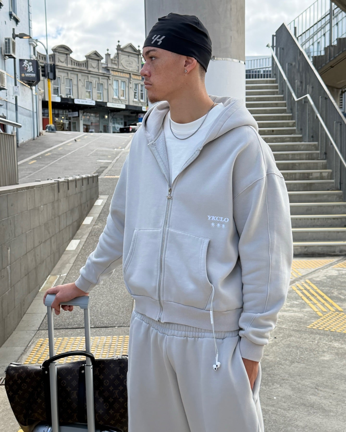 Panelled Zip Up Hoodie | Light Grey