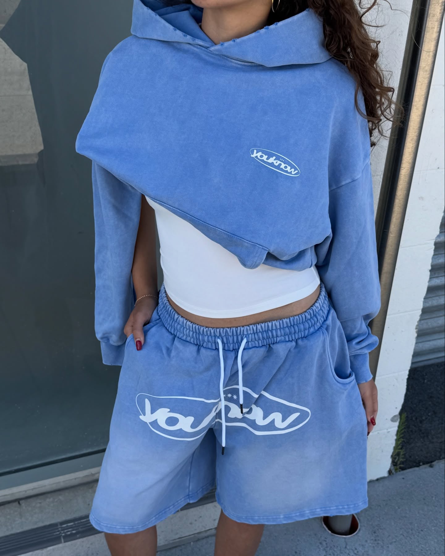 Distressed Logo Shorts | Washed Blue