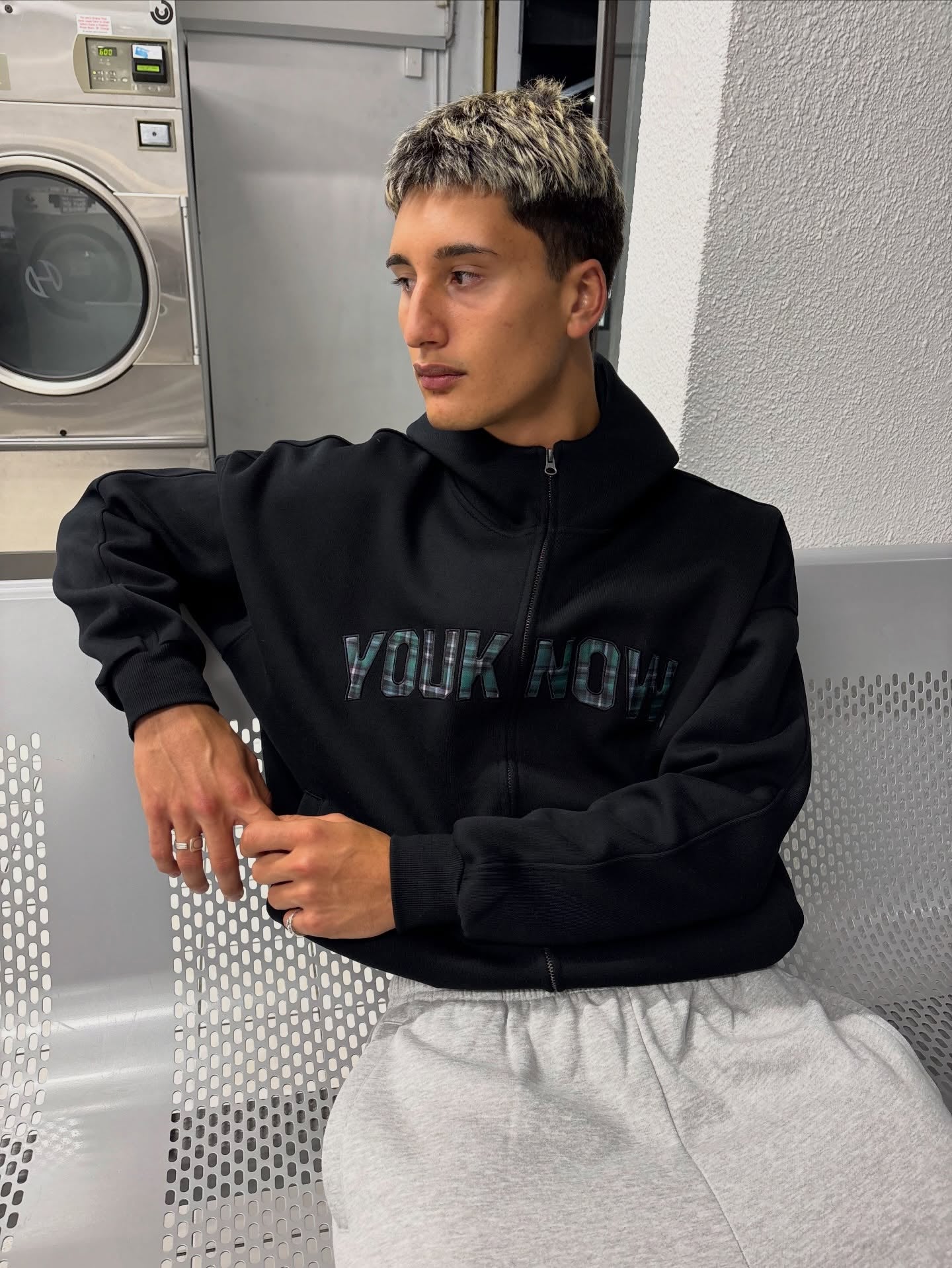 Offset Zip Up Hoodie | Black/Tartan